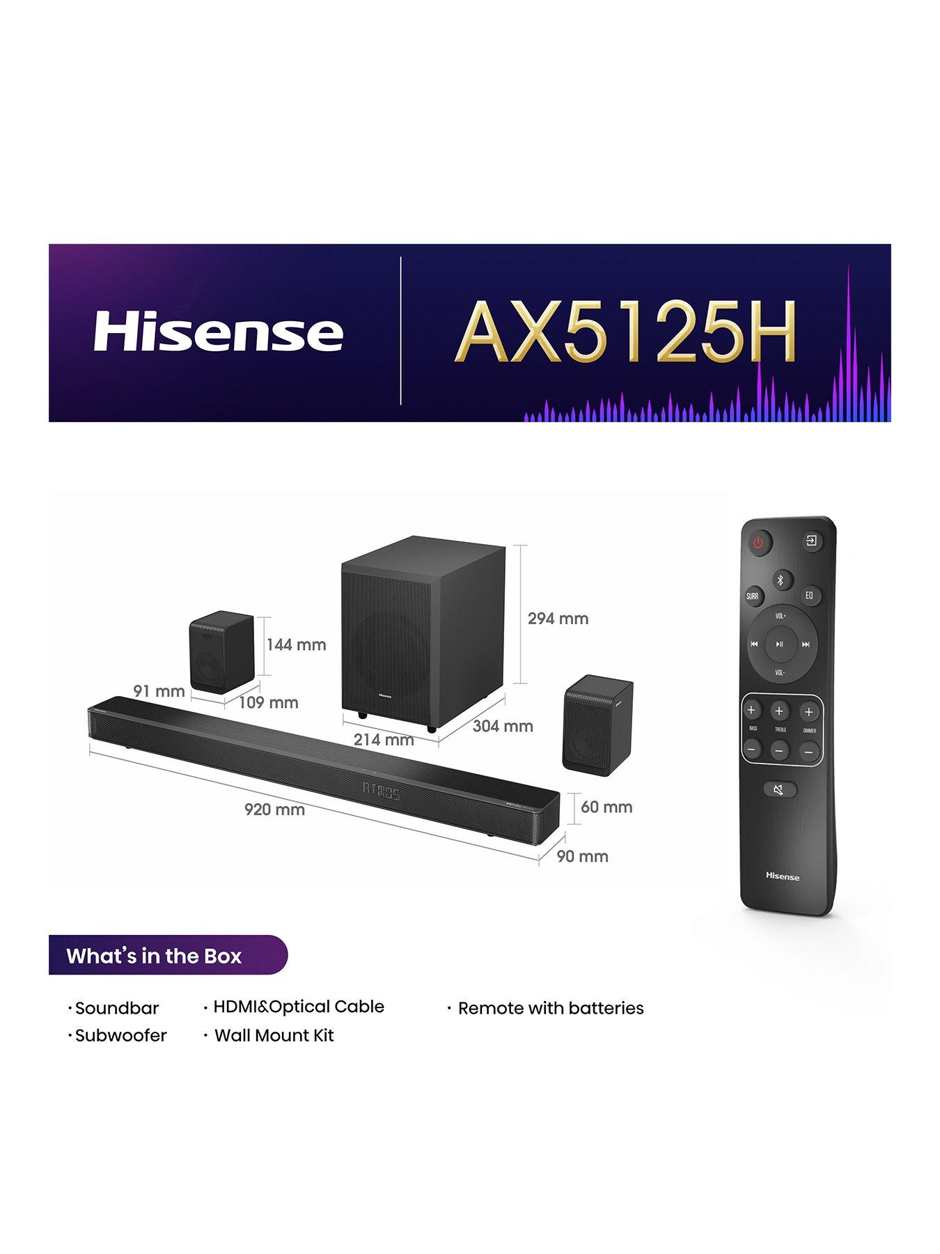 Image 3 of 7 of Hisense AX5125H 5.1.2 Channel 500W Dobly Atmos Soundbar with Wireless Subwoofer and Turly Rear Speakers