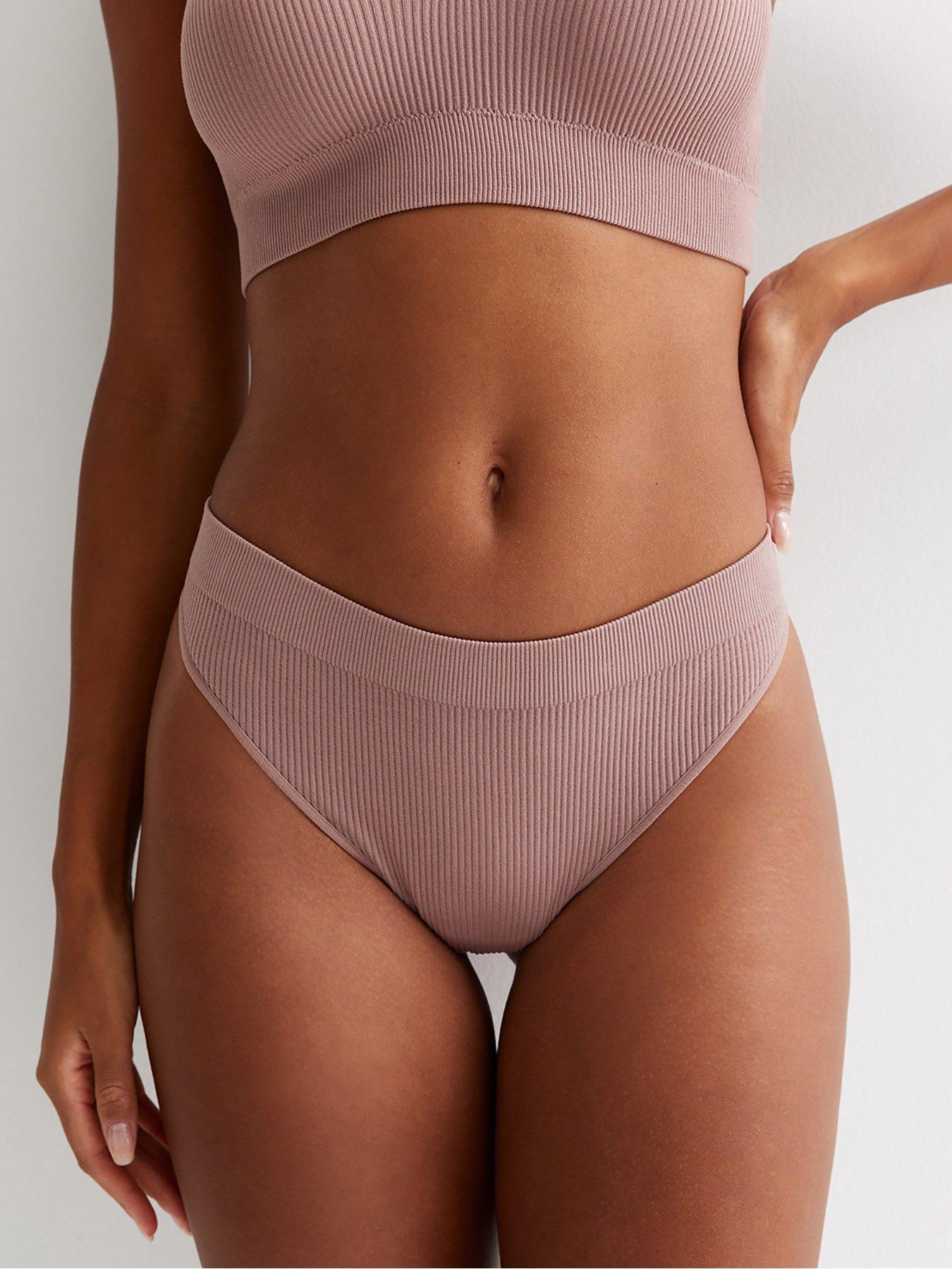 new-look-deep-pink-ribbed-seamless-thong