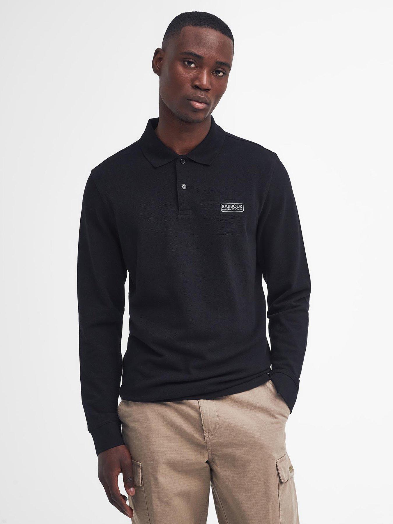 Image 1 of 6 of Barbour International Essential Long Sleeve Polo Shirt - Black