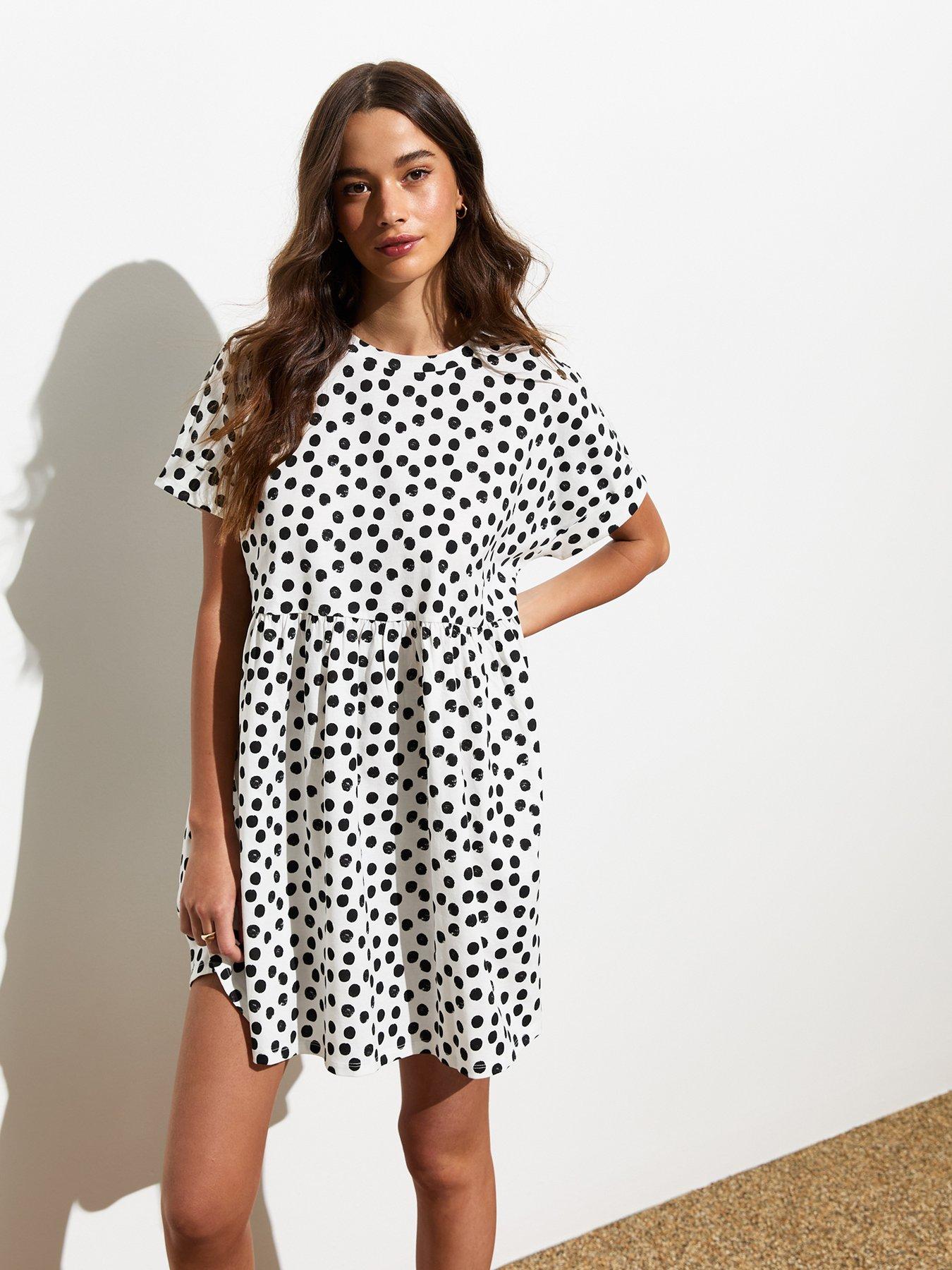 new-look-white-spot-short-sleeve-smock-cotton-mini-dress