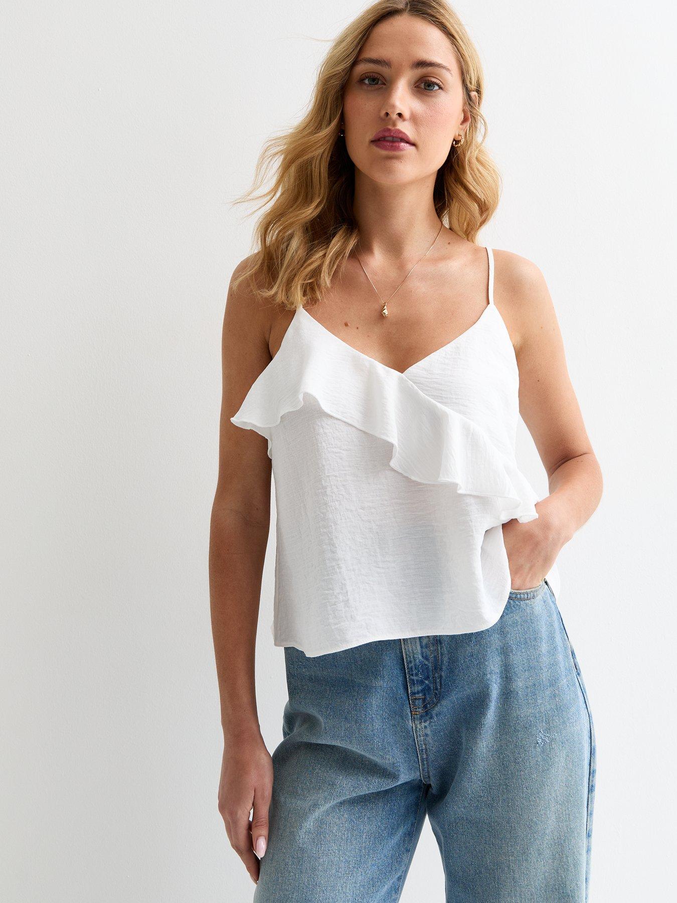 new-look-off-white-ruffle-trim-v-neck-cami-top