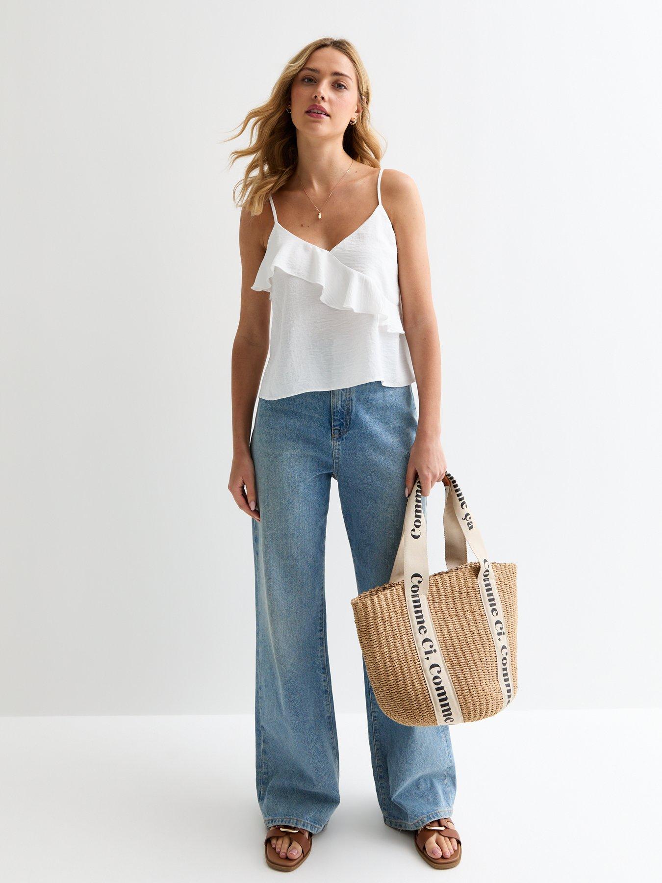 new-look-off-white-ruffle-trim-v-neck-cami-topback