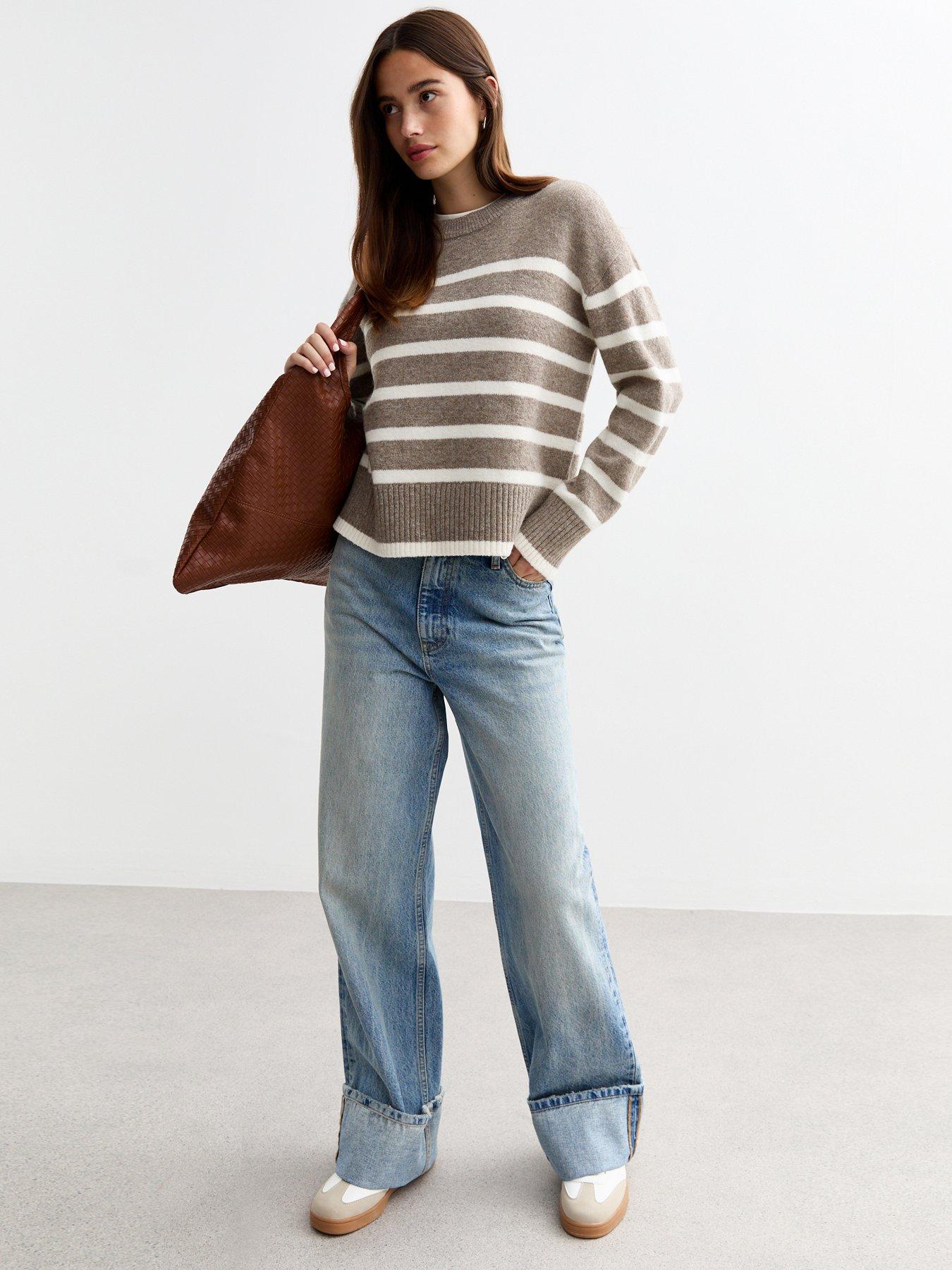 new-look-striped-knit-crew-neck-jumper-brownback