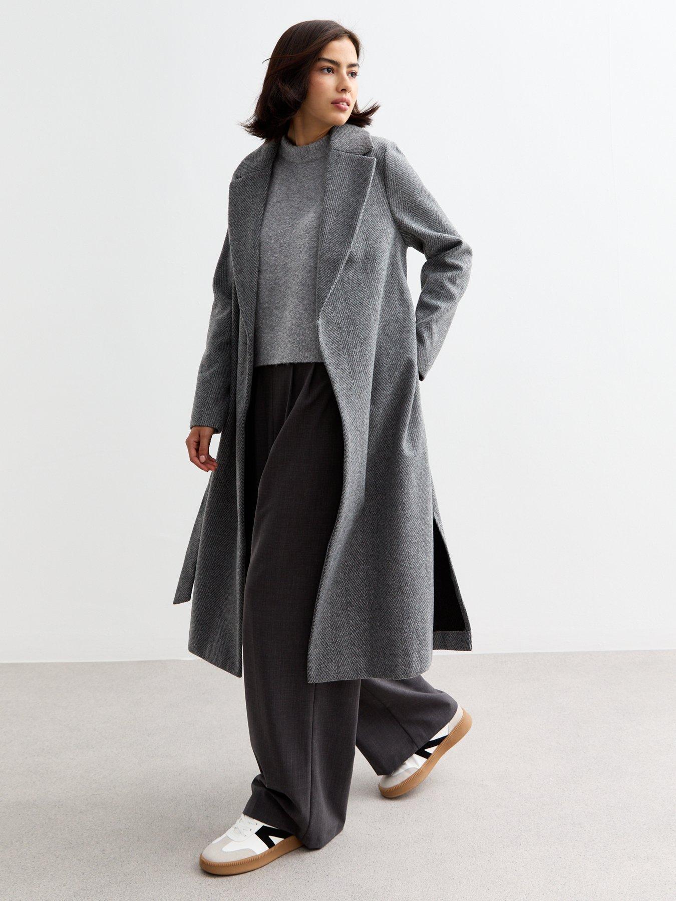 new-look-grey-herringbone-unlined-long-belted-coat-multi