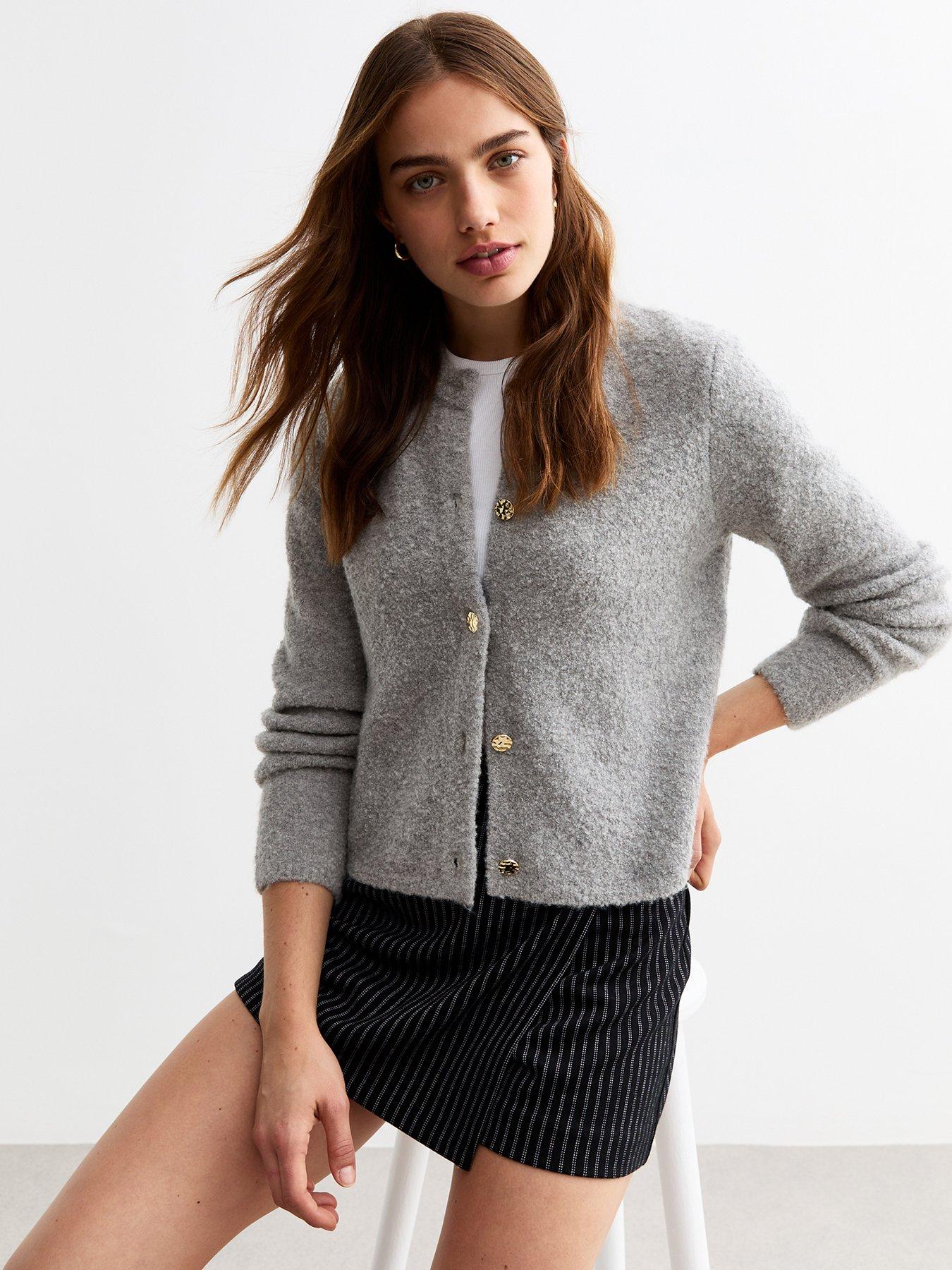 new-look-grey-buttoned-boucleacute-cardigan