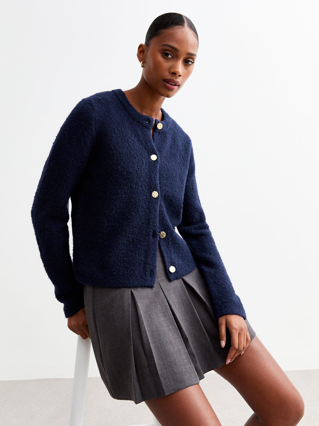 new-look-buttoned-boucleacute-cardigan-navyfront