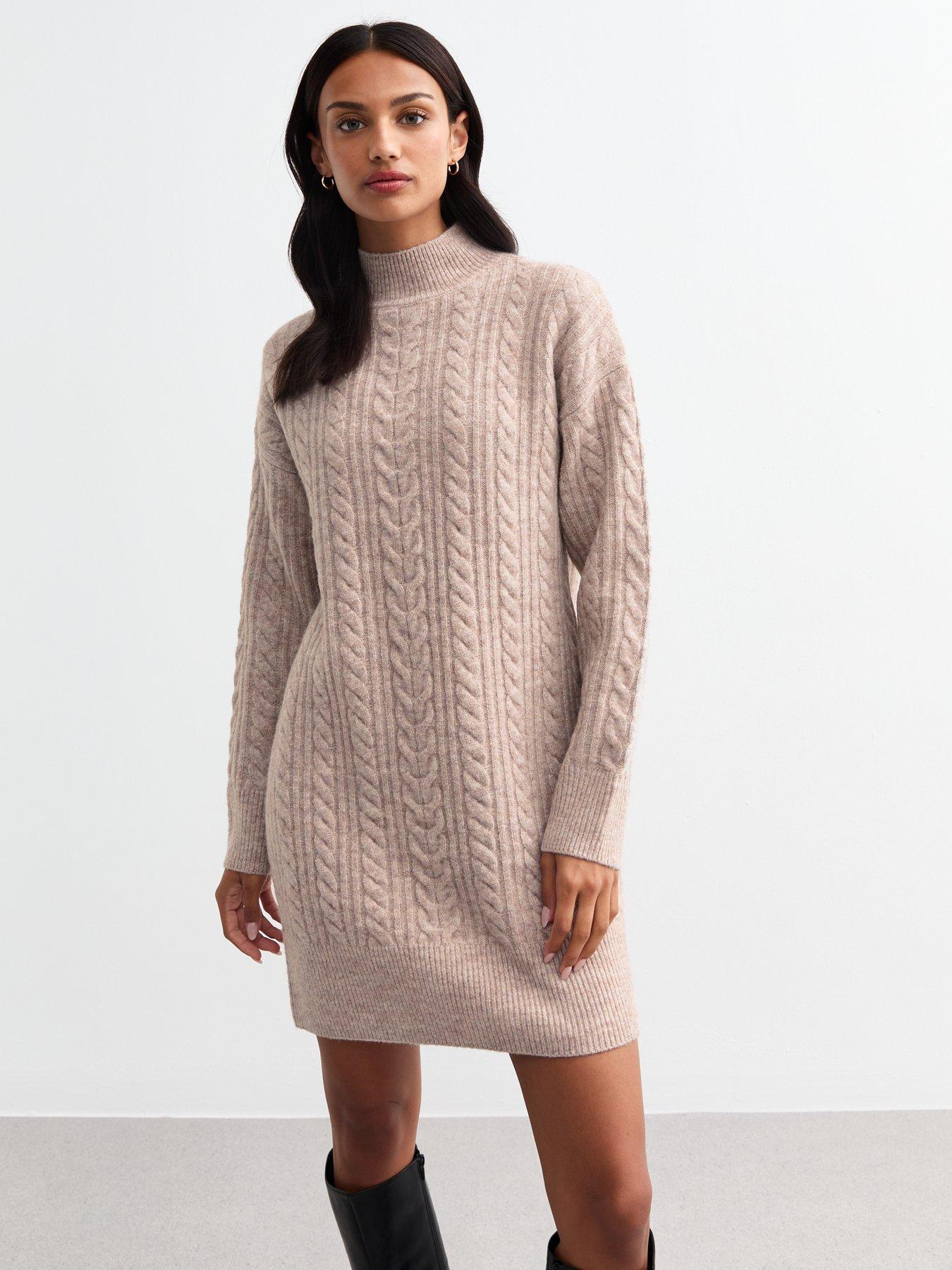 new-look-cable-knit-mini-dress-light-brownfront