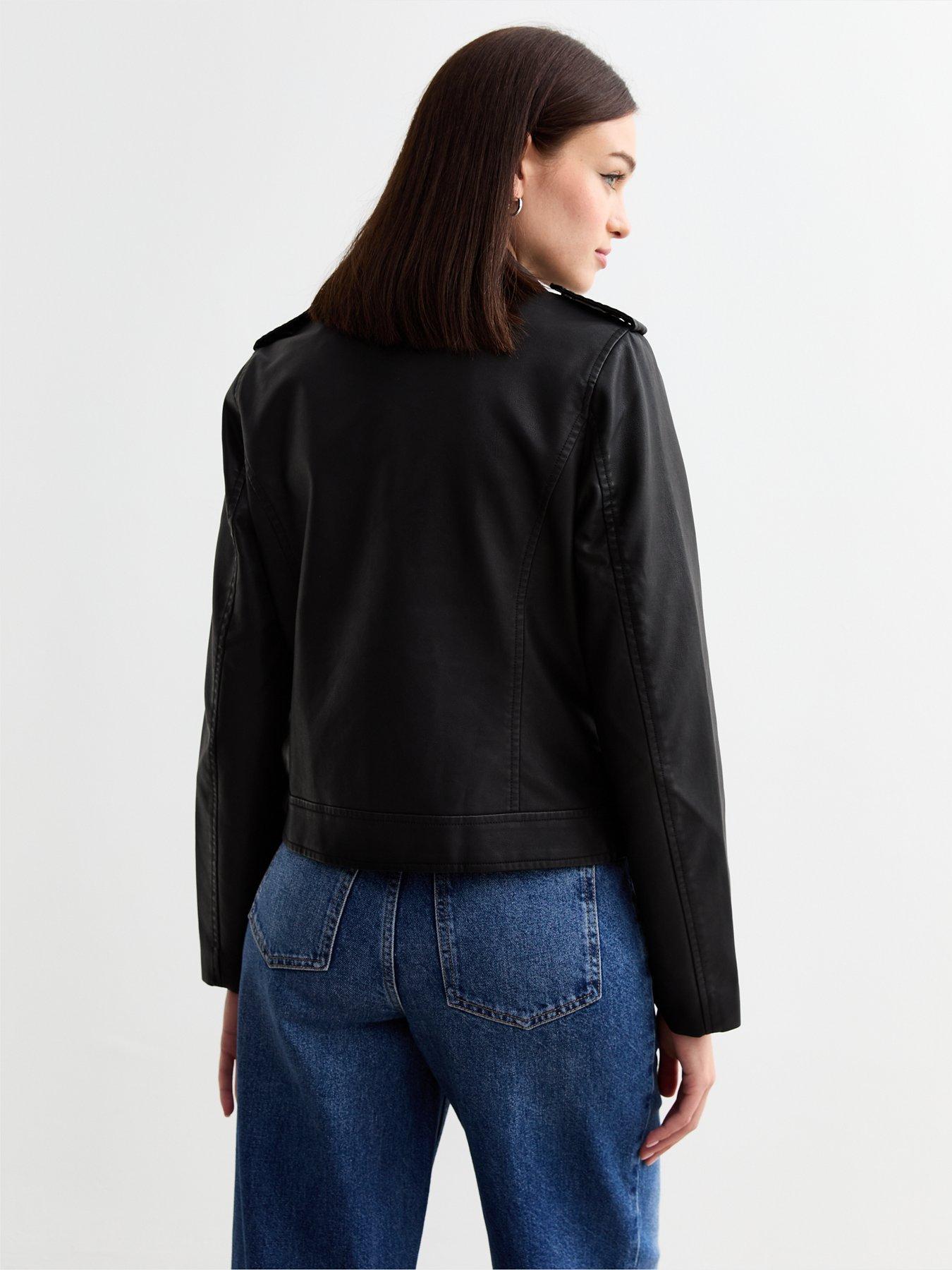 Image 2 of 5 of New Look Leather-Look Biker Jacket - Black