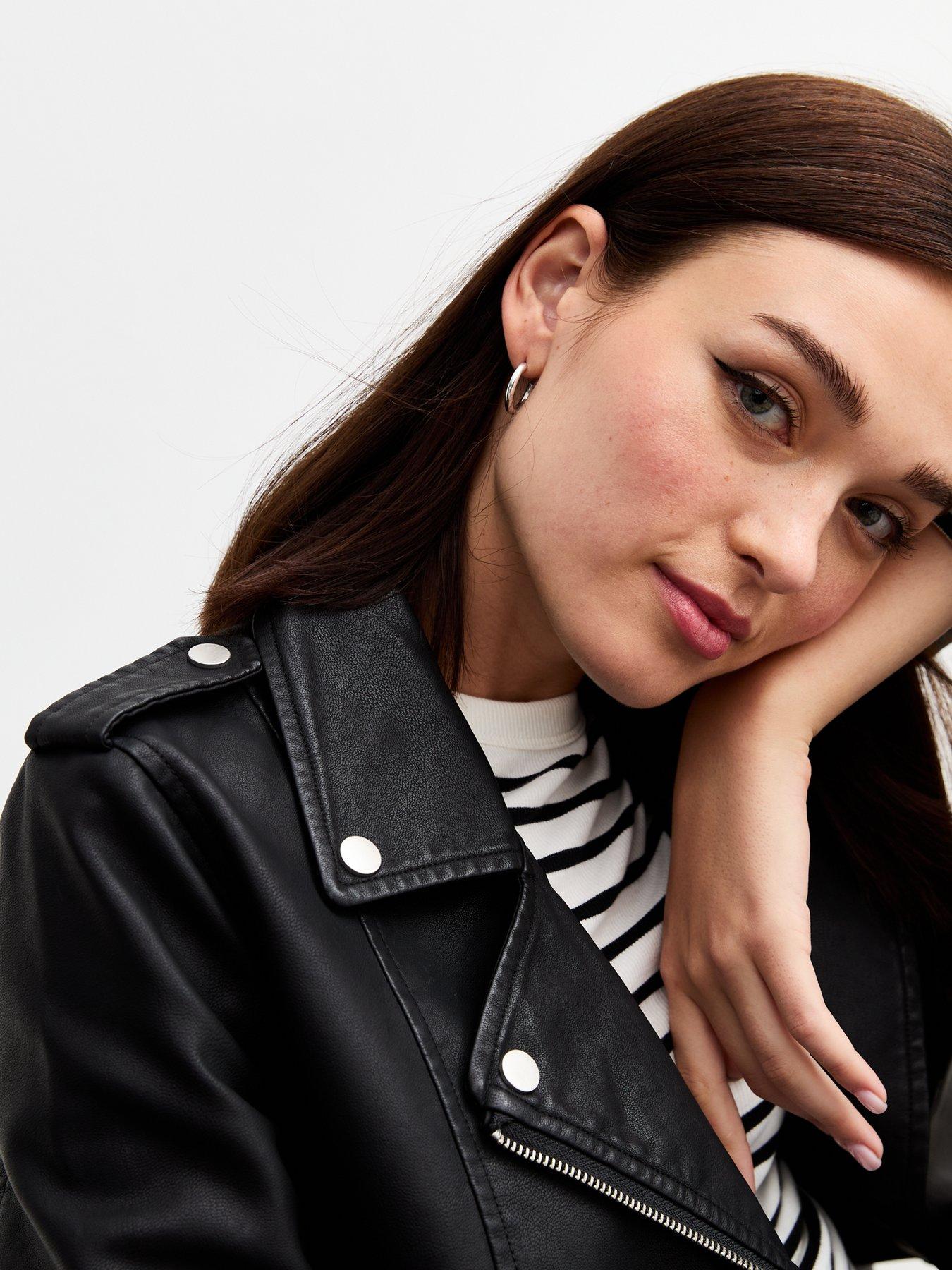 Image 4 of 5 of New Look Leather-Look Biker Jacket - Black