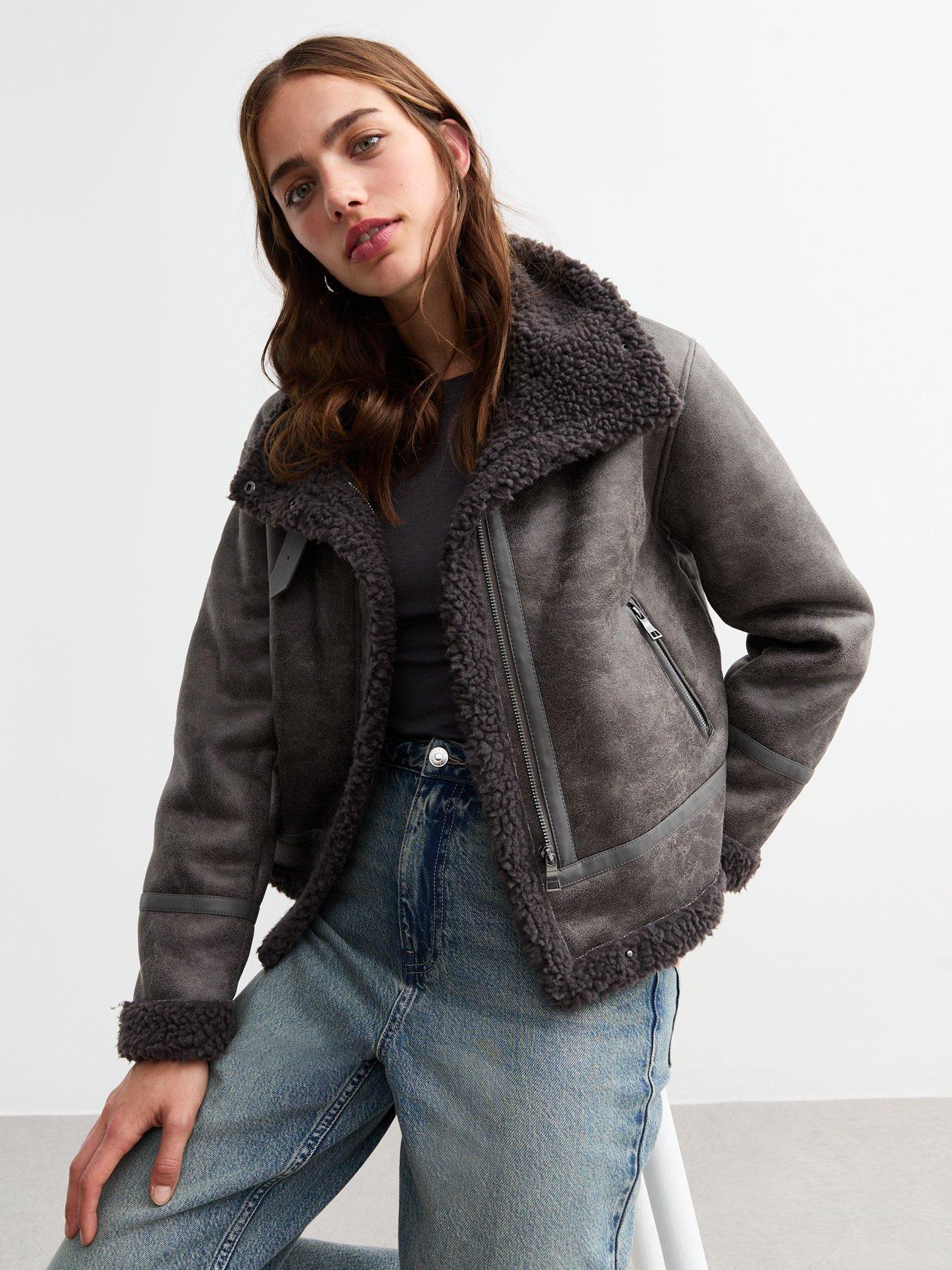 new-look-faux-leather-cropped-aviator-jacket-grey