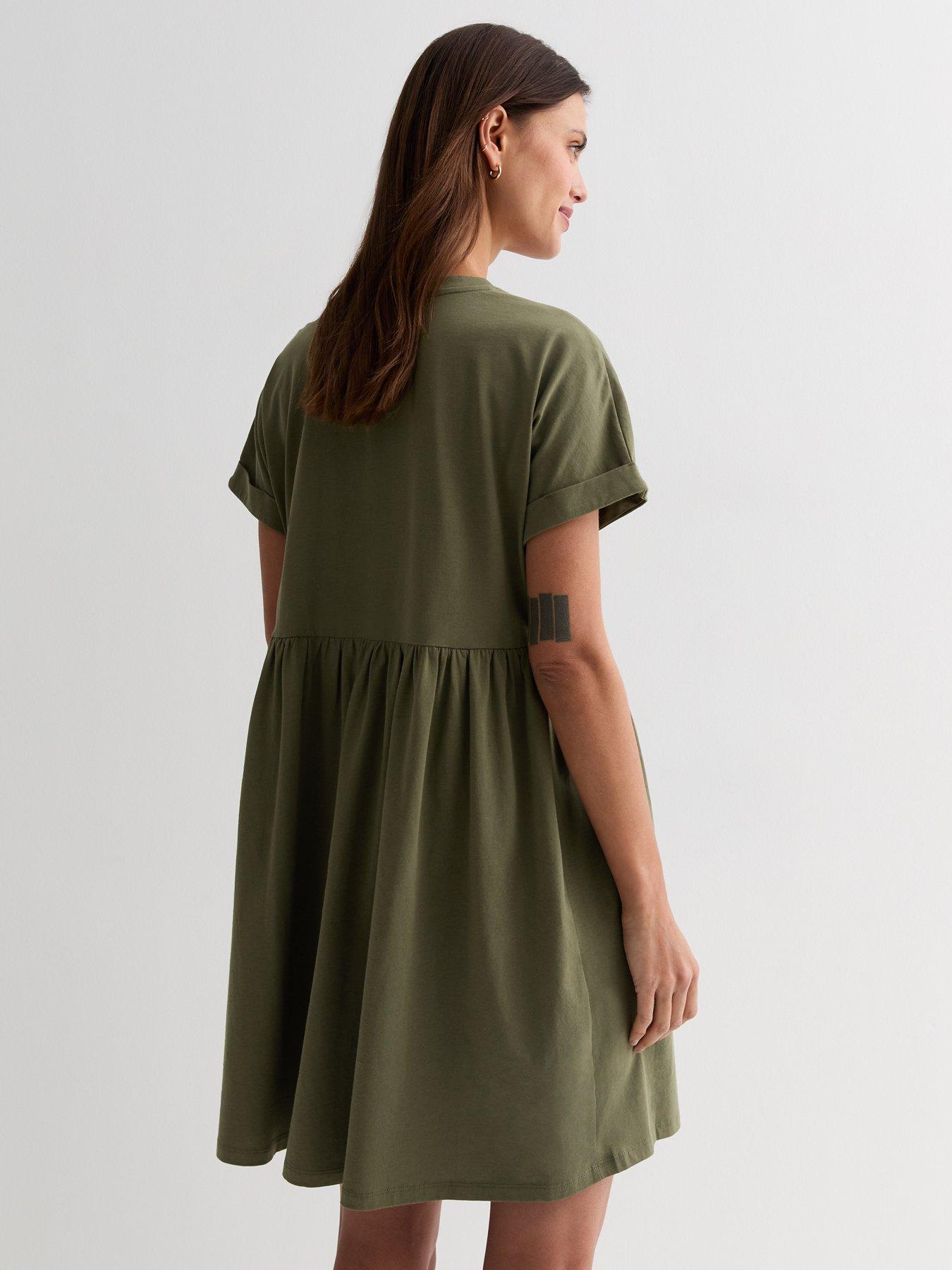 new-look-khaki-cotton-short-sleeve-mini-smock-dressstillFront