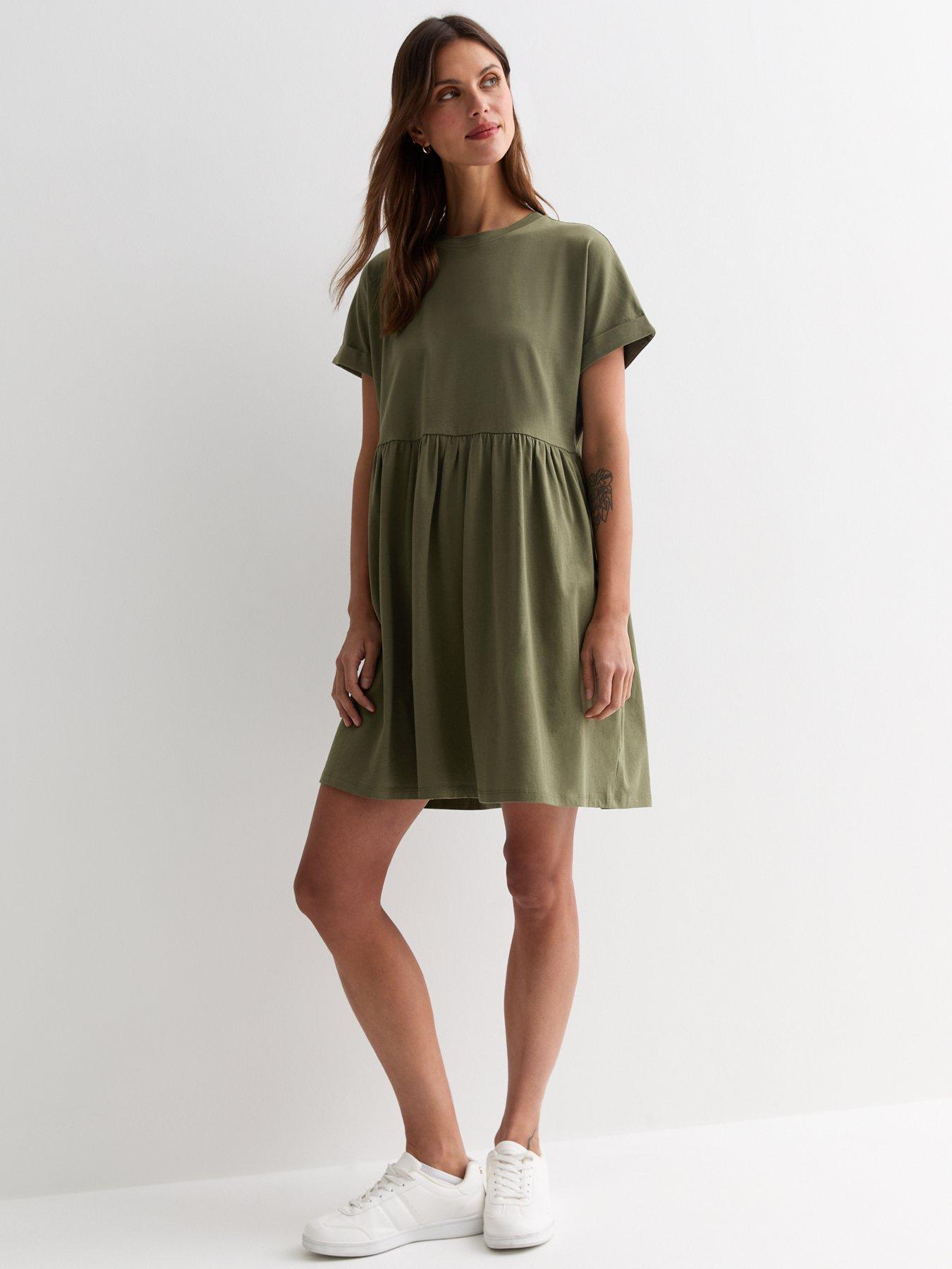 new-look-khaki-cotton-short-sleeve-mini-smock-dressback