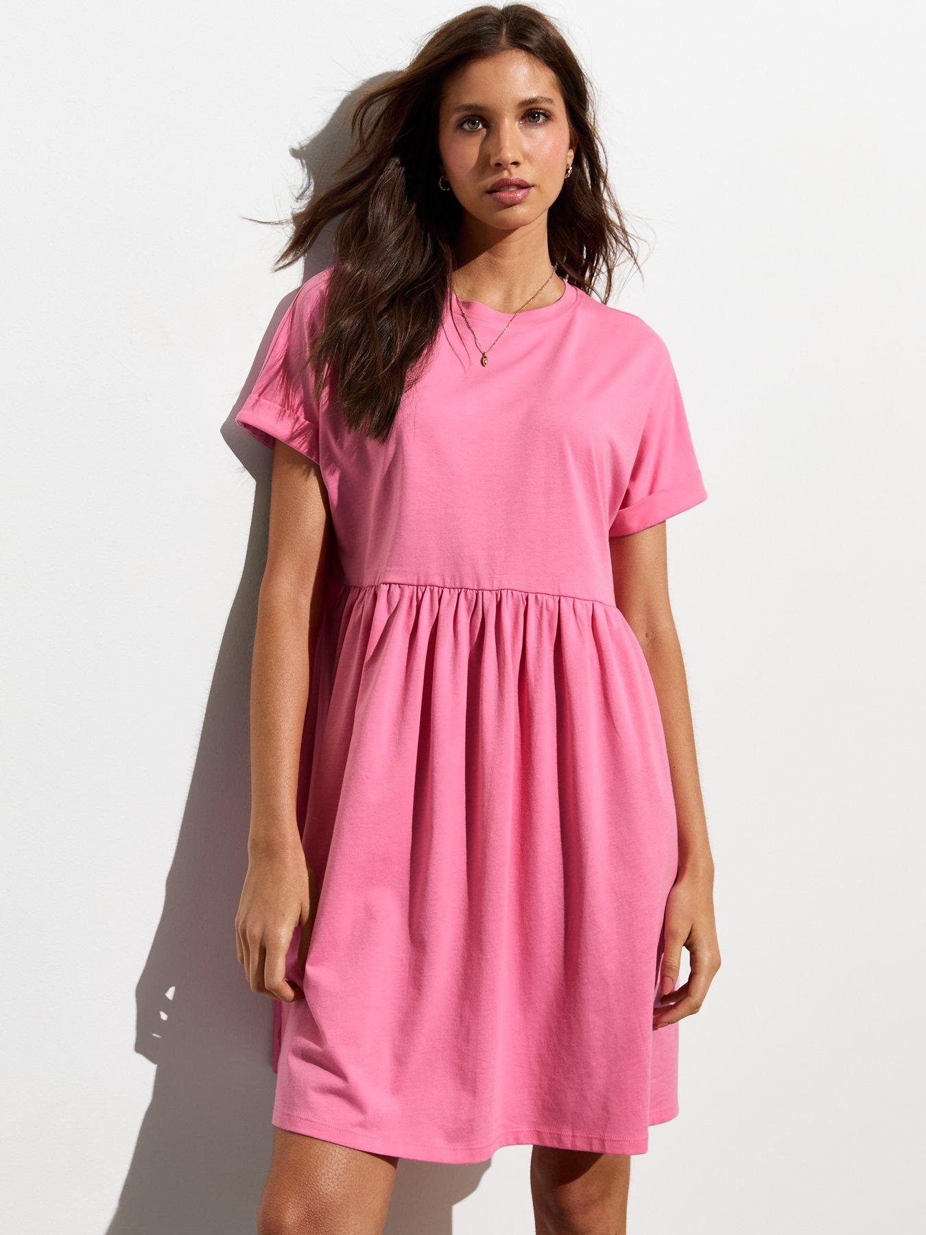 new-look-light-pink-cotton-short-sleeve-mini-smock-dress