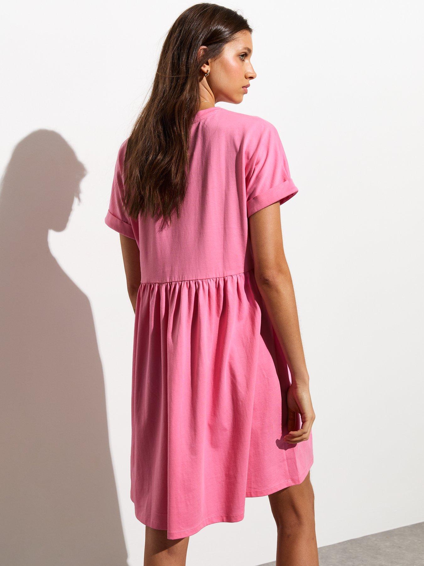 new-look-light-pink-cotton-short-sleeve-mini-smock-dressstillFront