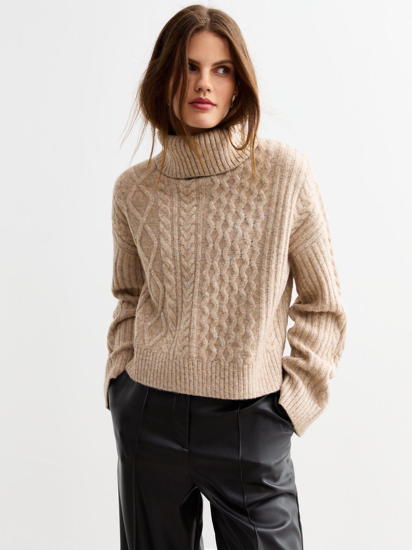 Image of New Look Cable Knit Roll Neck Jumper - Cream