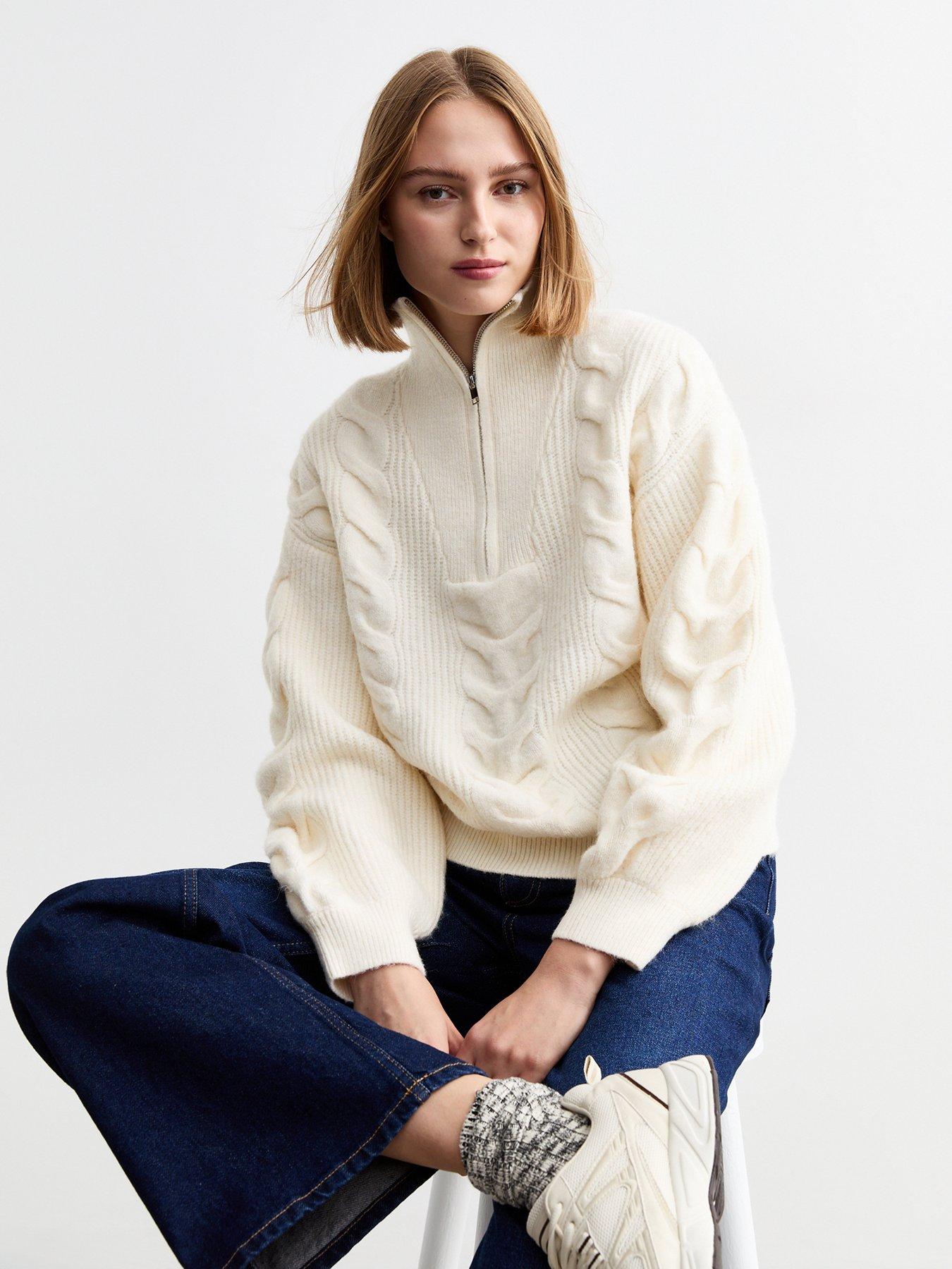 Cable Knit Half Zip Jumper Cream