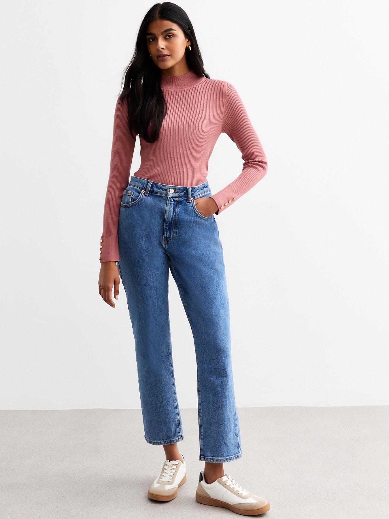 Image 3 of 4 of New Look Ribbed Buttoned Cuff Jumper - Pink