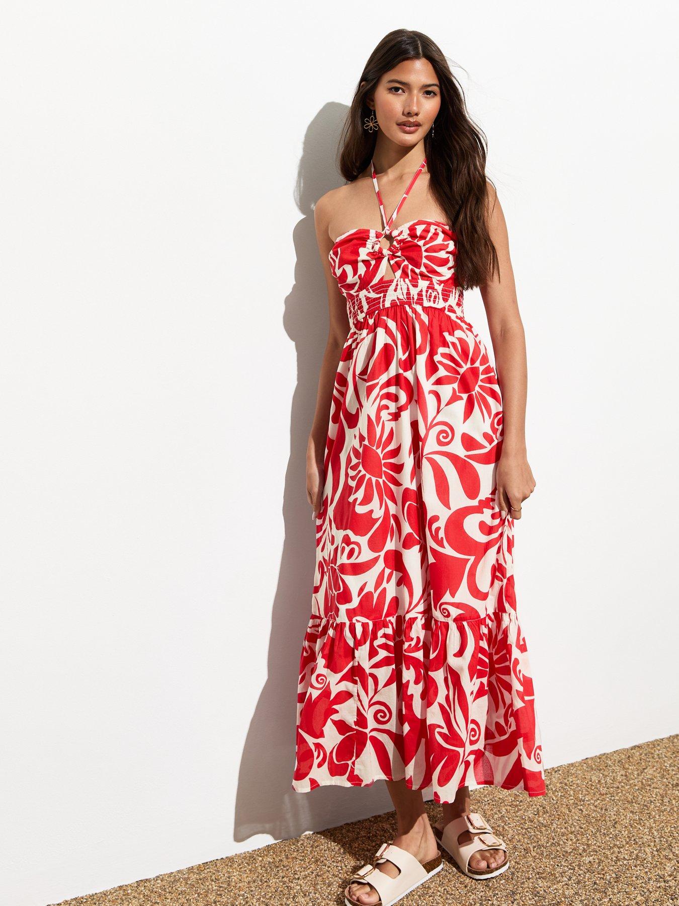 new-look-red-abstract-floral-shirred-halter-neck-midi-dress