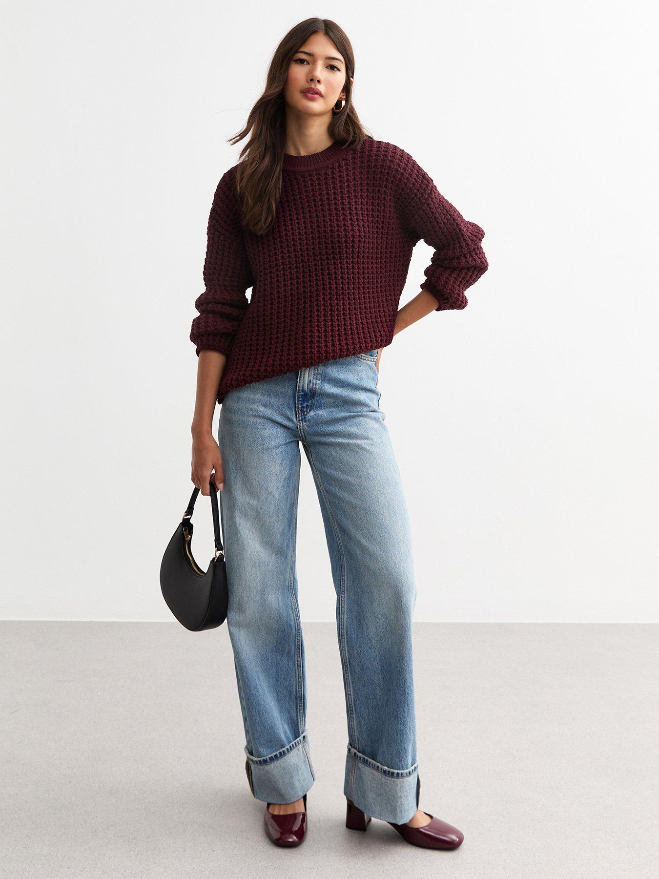 new-look-burgundy-moss-stitch-crew-neck-jumperback