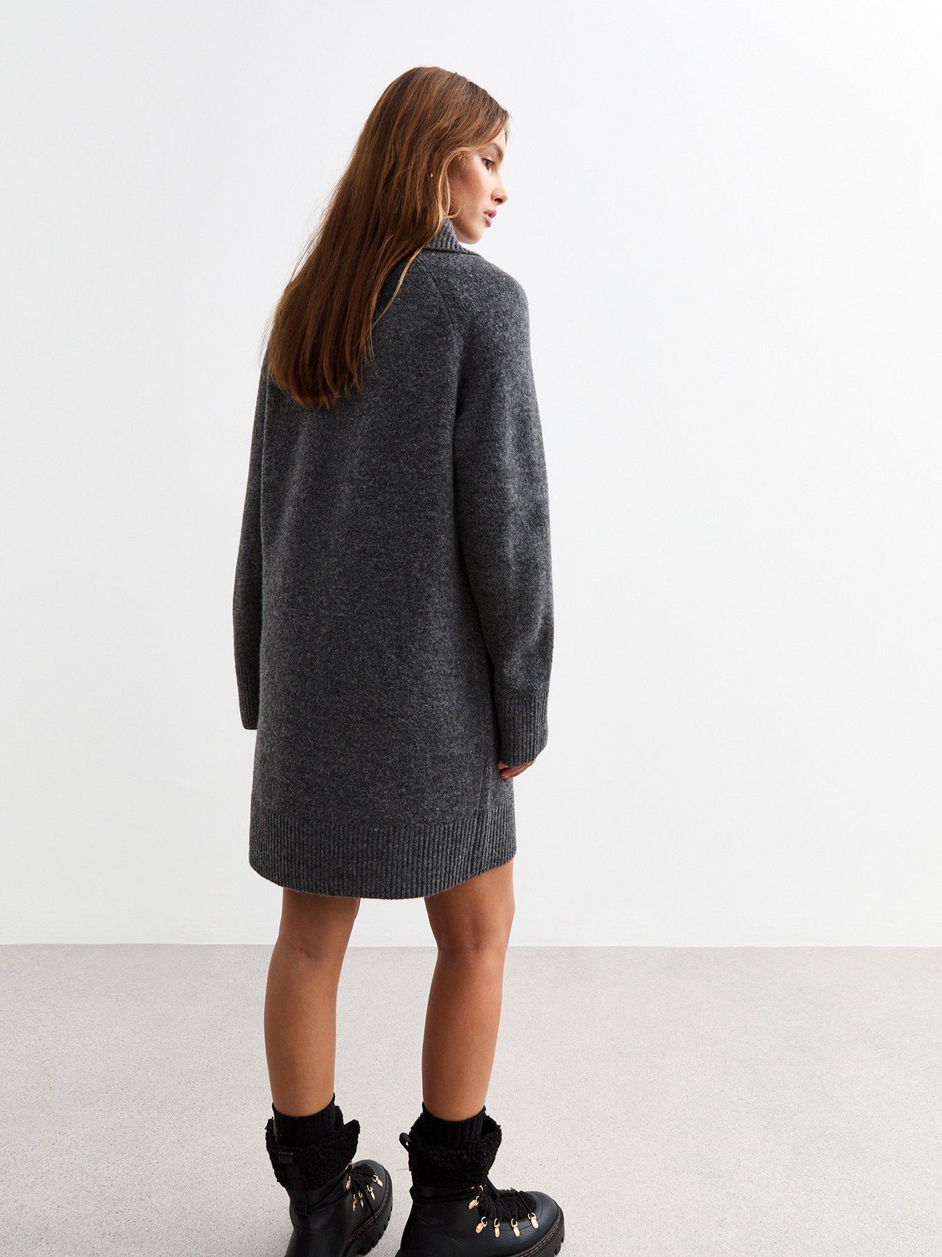 new-look-grey-knitted-half-zip-mini-jumper-dress-dark-greystillFront