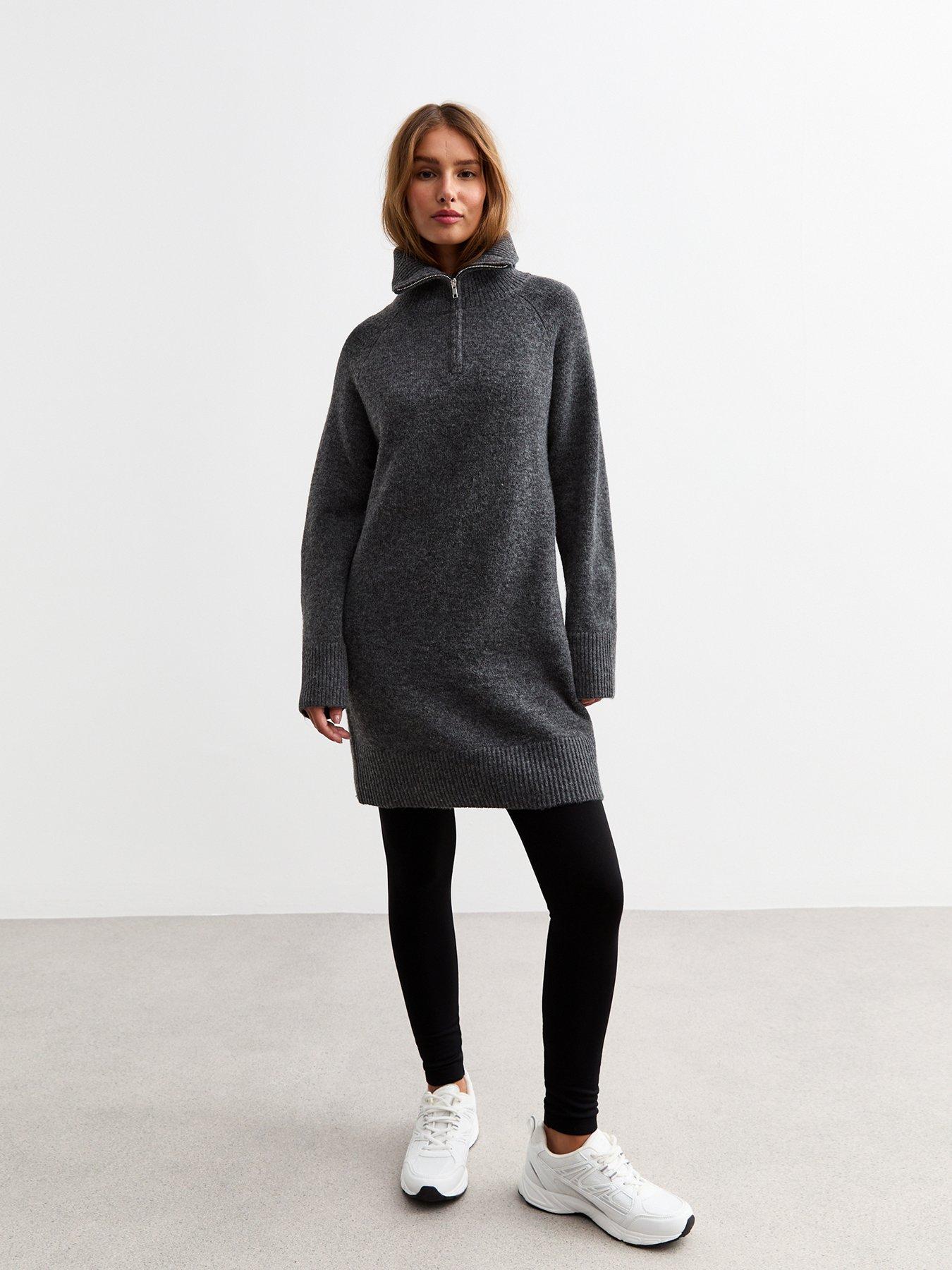 new-look-grey-knitted-half-zip-mini-jumper-dress-dark-greydetail