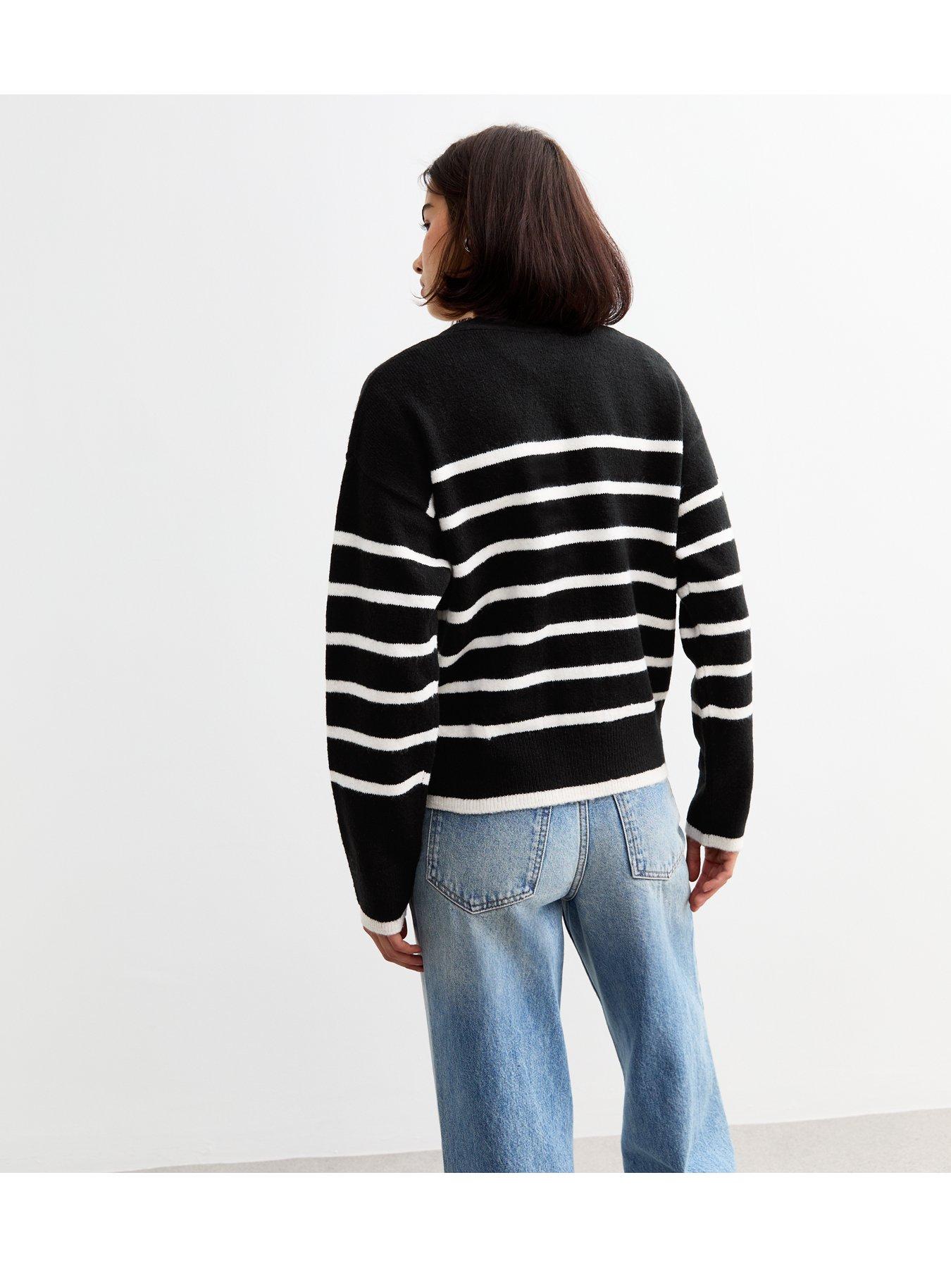 new-look-striped-button-up-knitted-cardigan-blackstillFront