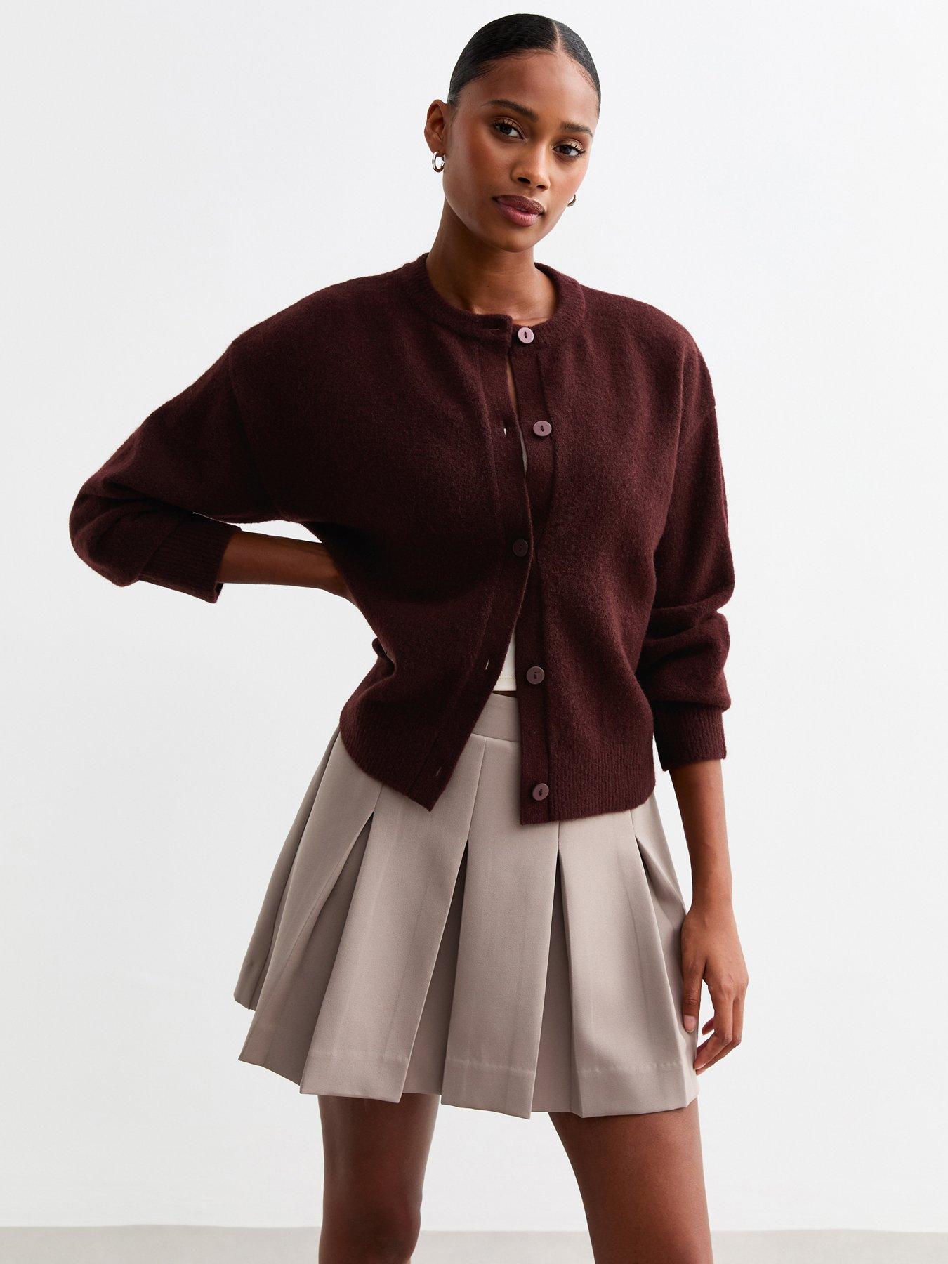 new-look-burgundy-soft-knit-crew-neck-cardigan