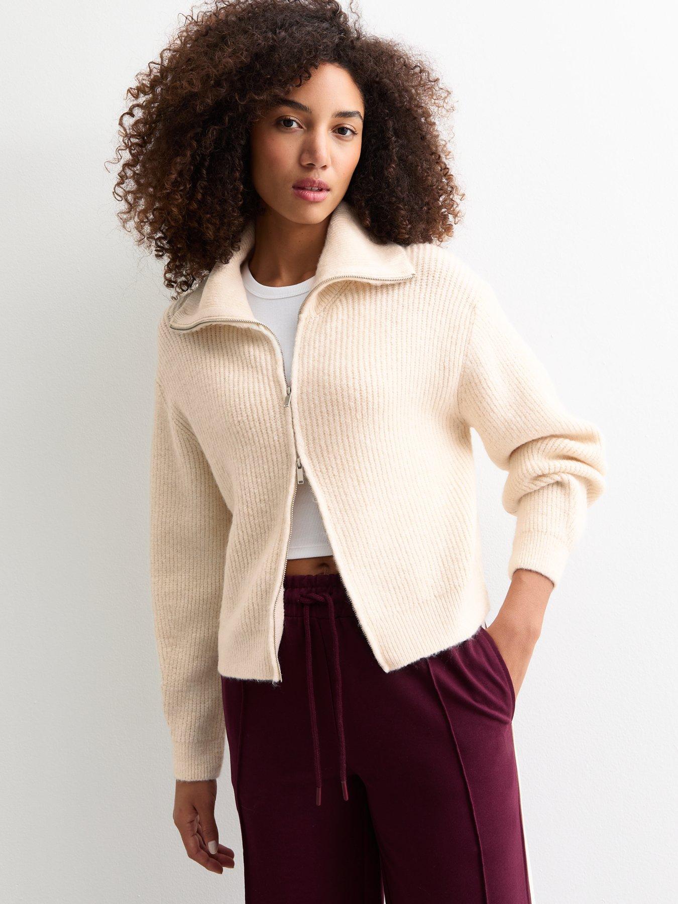 new-look-cream-rib-knit-high-neck-cardigan