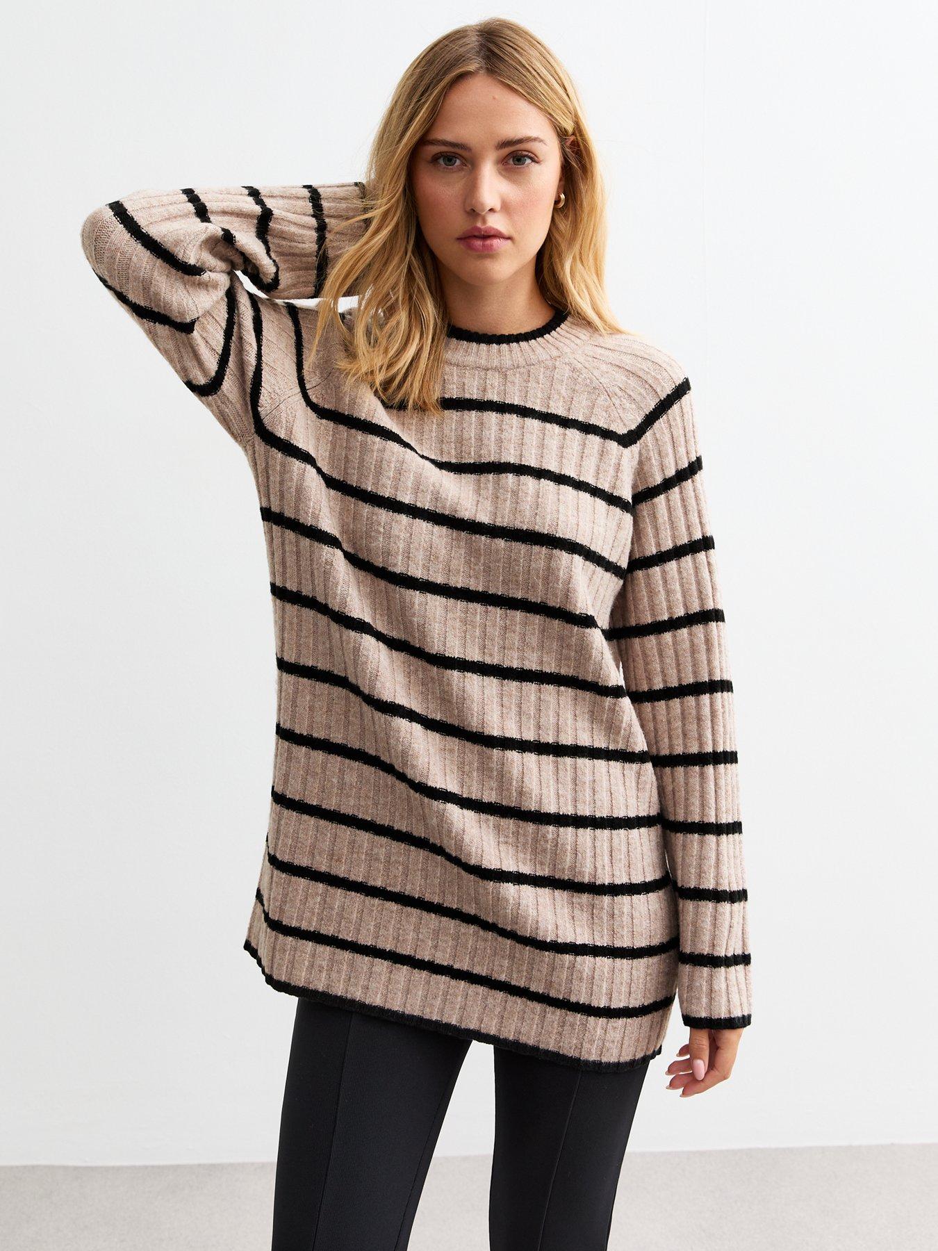 new-look-striped-ribbed-knit-long-raglan-jumper-multi