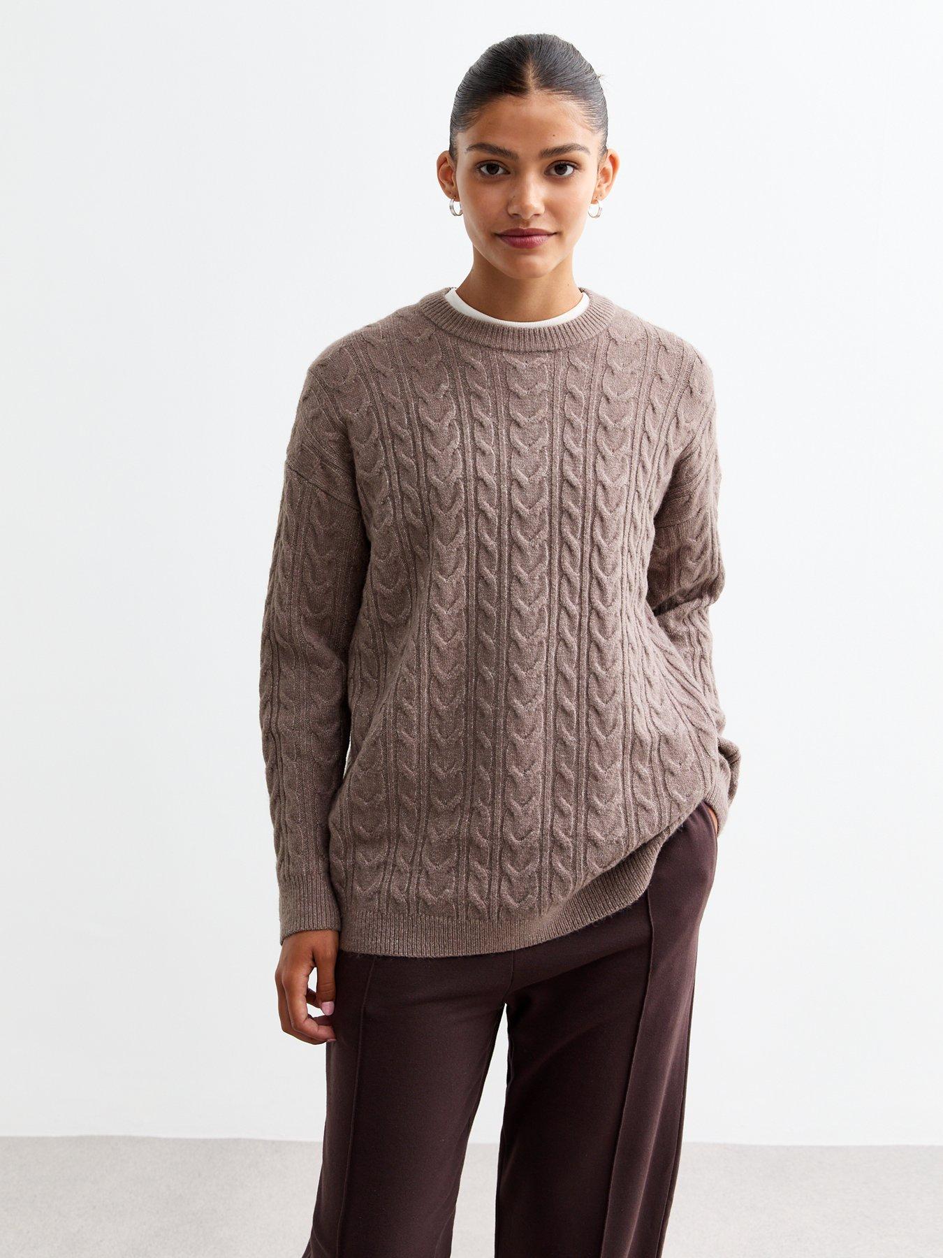 new-look-crew-neck-cable-knit-jumper-light-brownfront