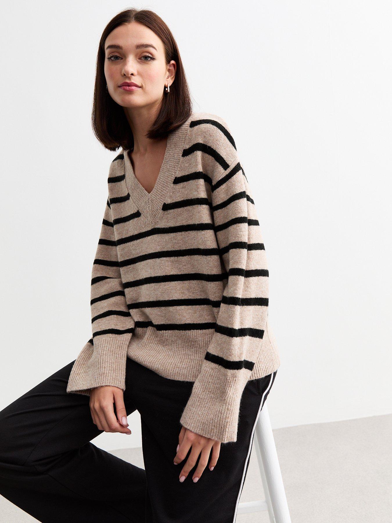 undefined Stripe Oversize V Neck Jumper - Multi