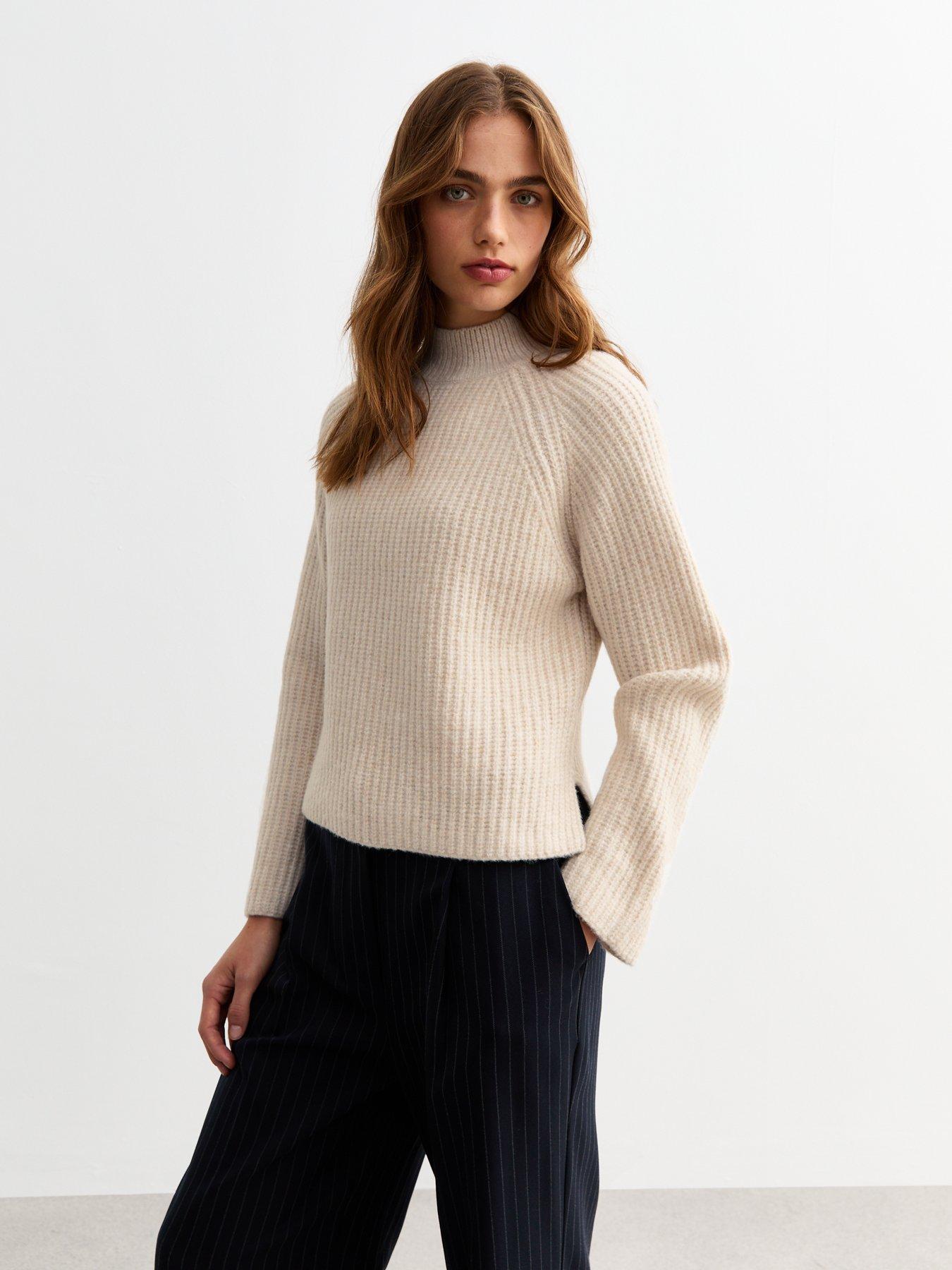 undefined Ribbed Knit Long Sleeve Jumper - Beige