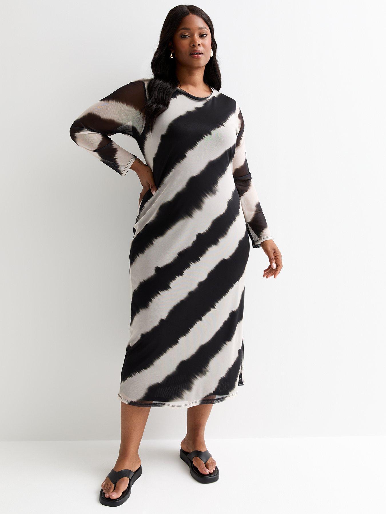 new-look-curves-black-diagonal-stripe-mesh-midi-dress