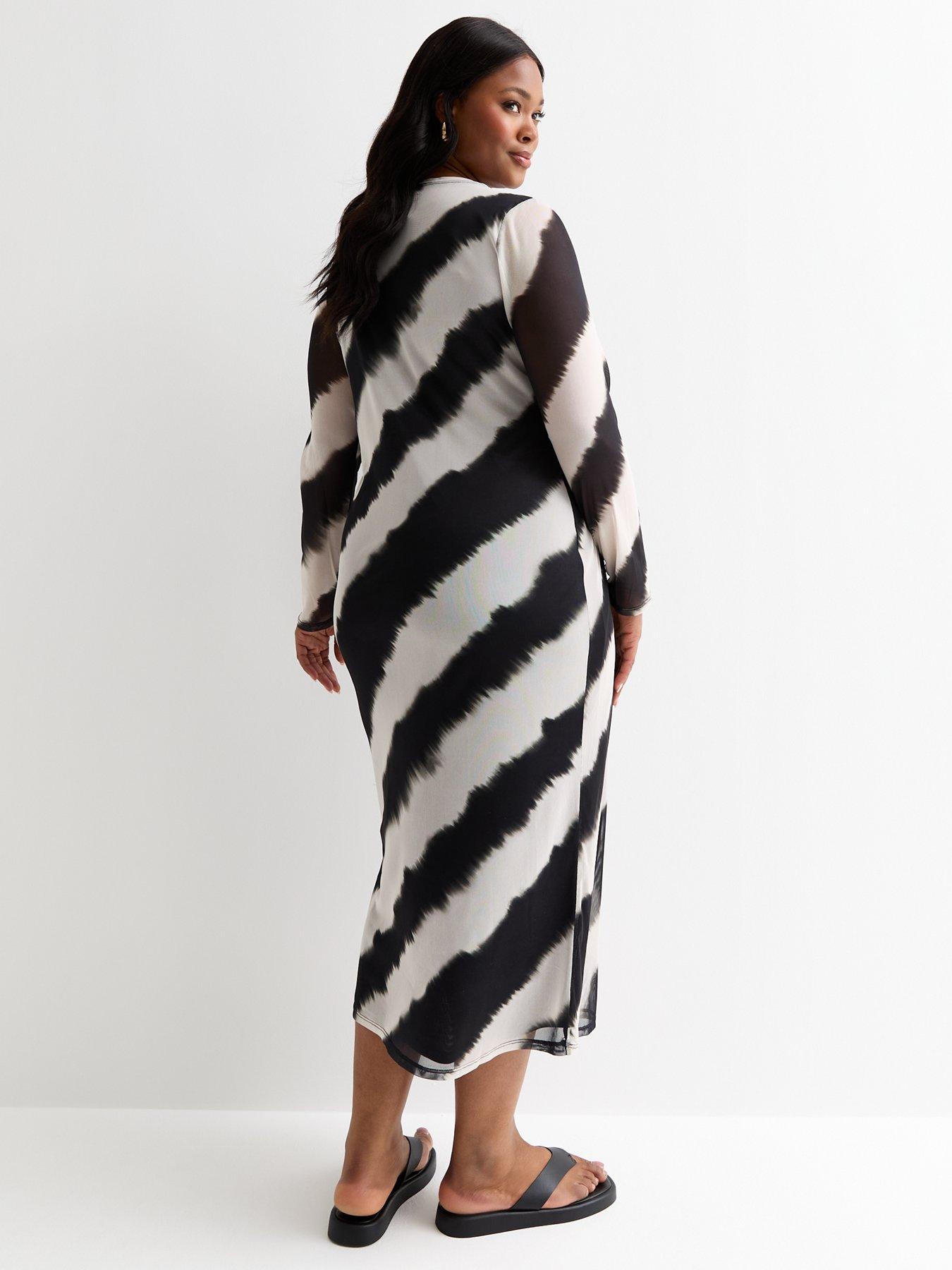 new-look-curves-black-diagonal-stripe-mesh-midi-dressstillFront