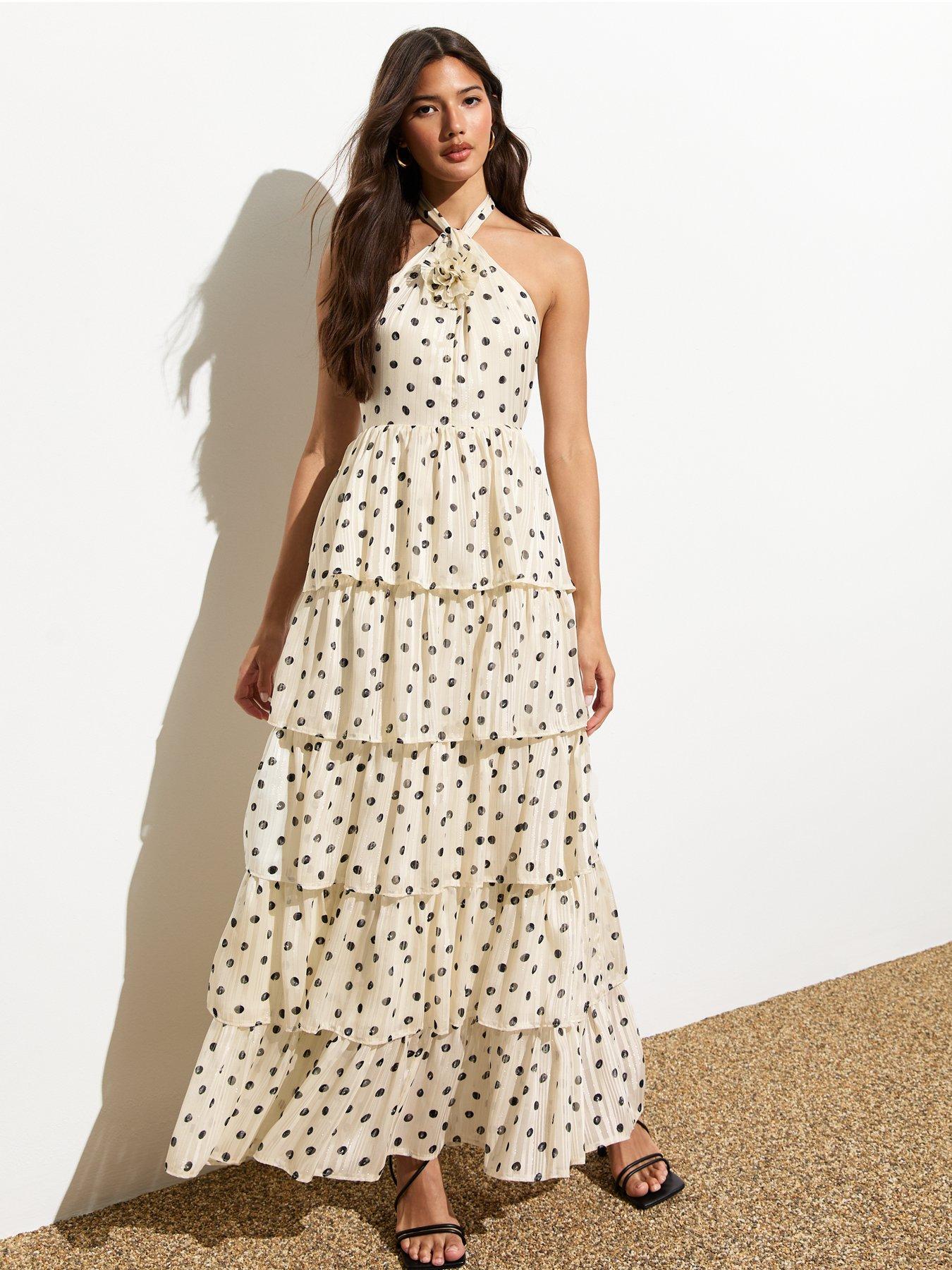 new-look-white-spot-print-tiered-halter-neck-maxi-dress