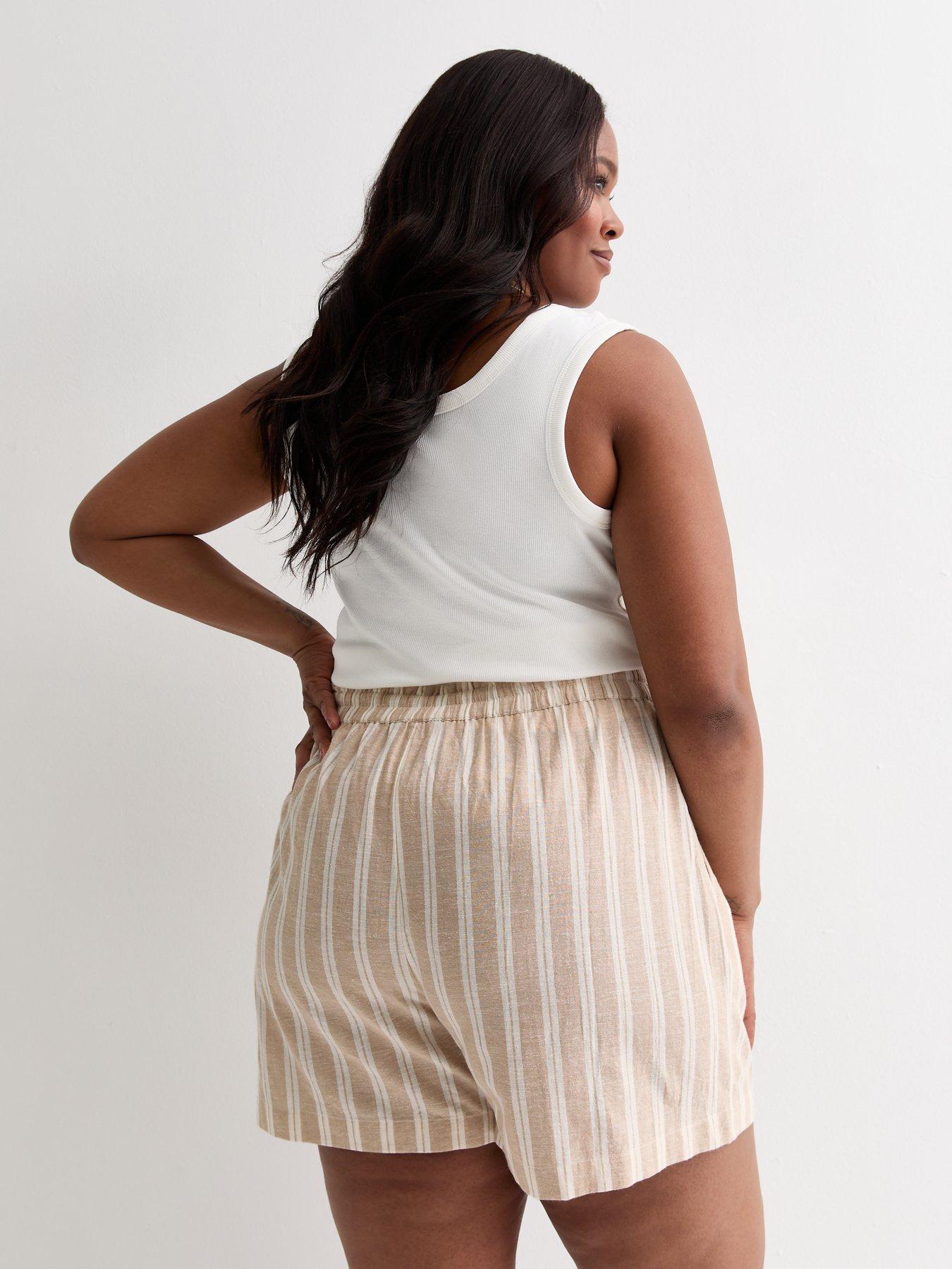 new-look-curves-camel-stripe-print-drawstring-runner-shortsstillFront