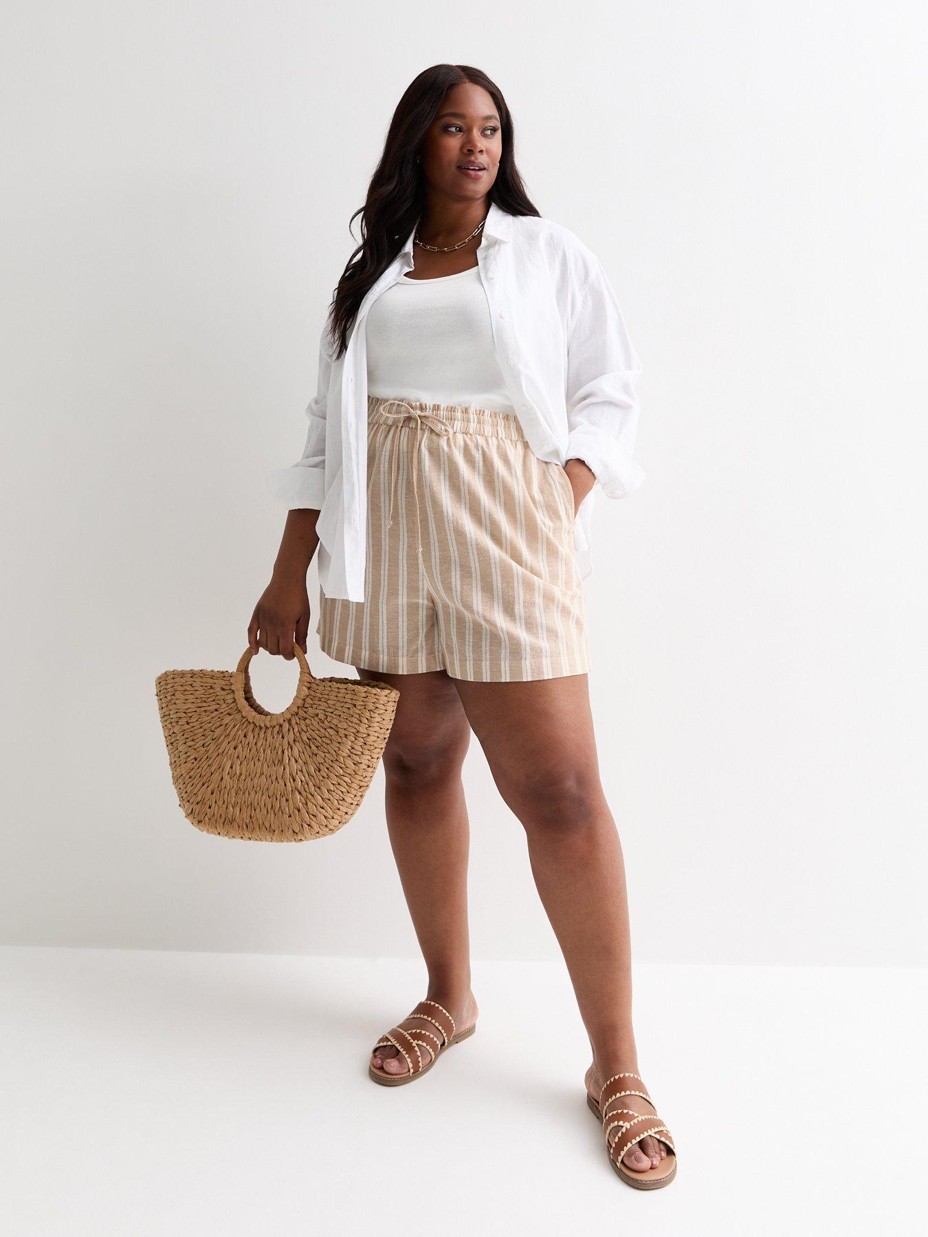 new-look-curves-camel-stripe-print-drawstring-runner-shortsback