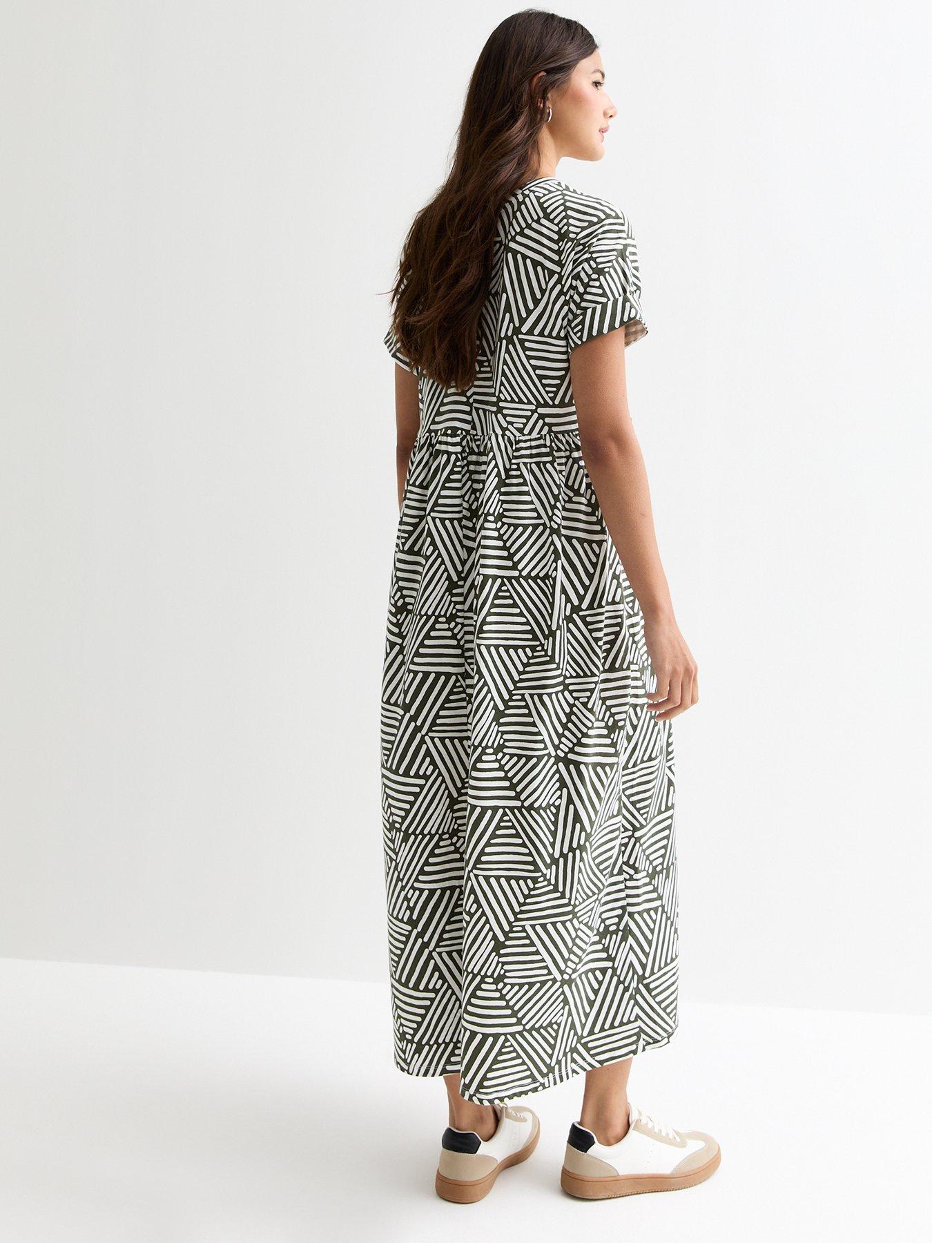 new-look-green-cotton-geometric-print-smock-midi-dressstillFront