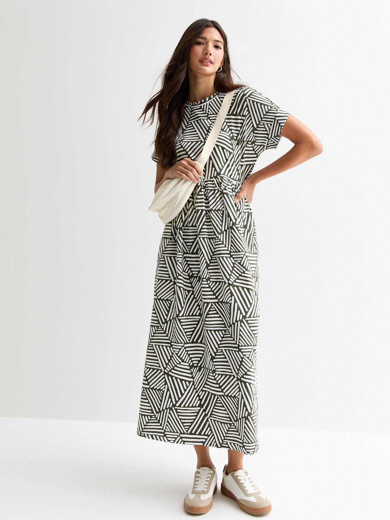 new-look-green-cotton-geometric-print-smock-midi-dressback