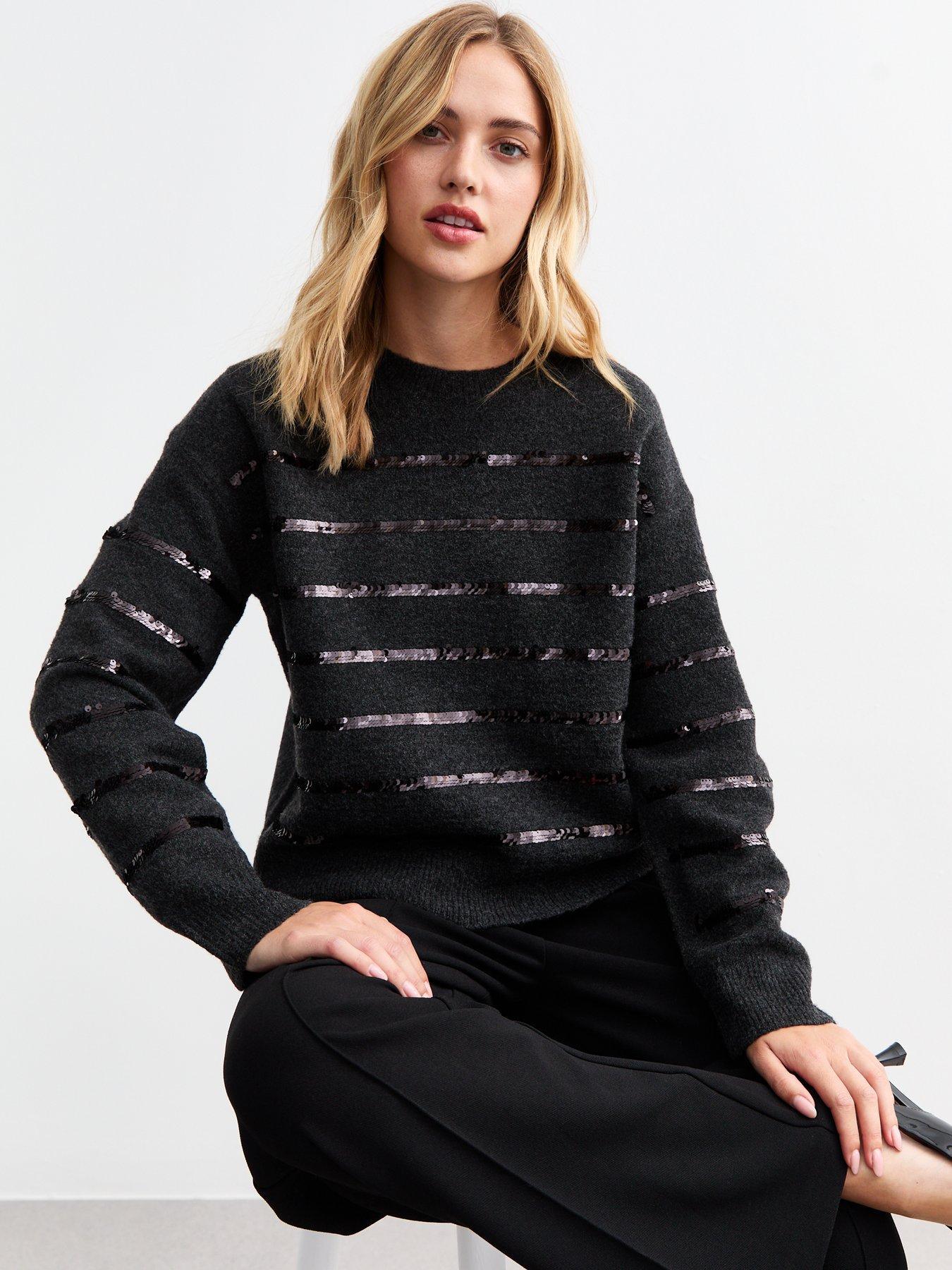 new-look-sequin-stripe-knitted-jumper-dark-grey