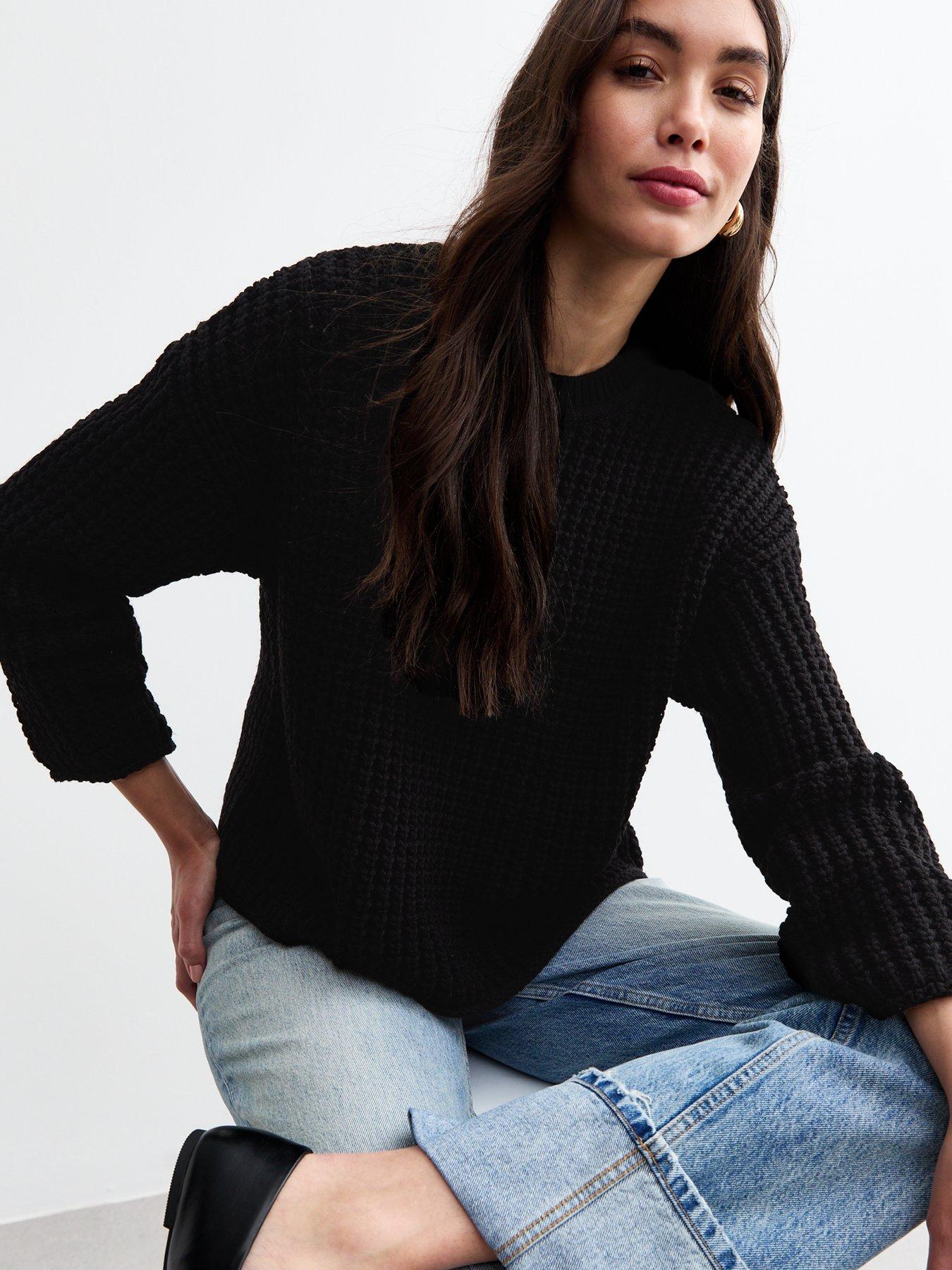 new-look-moss-stitch-crew-neck-jumper-black