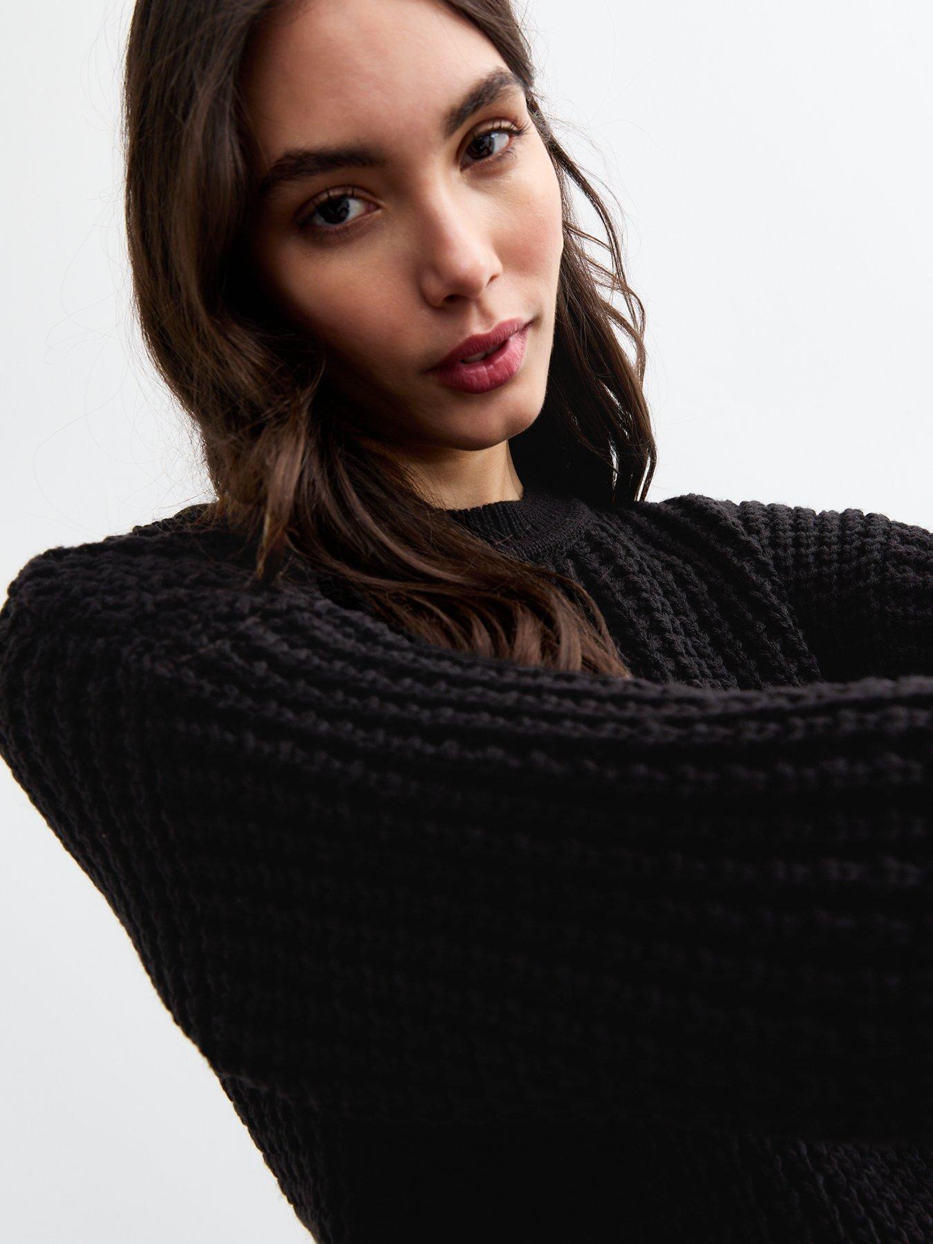 new-look-moss-stitch-crew-neck-jumper-blackoutfit