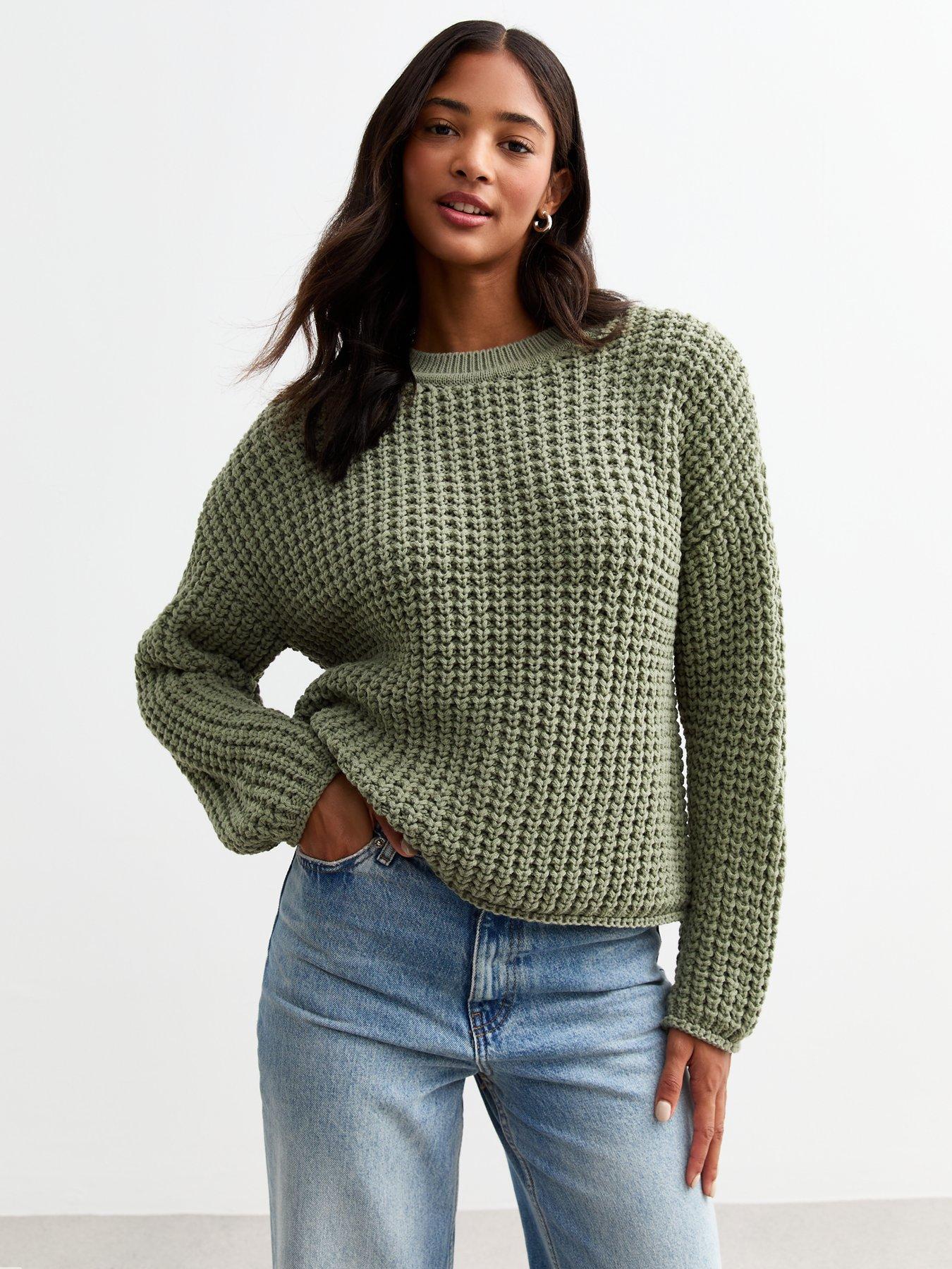 new-look-green-moss-stitch-crew-neck-jumper