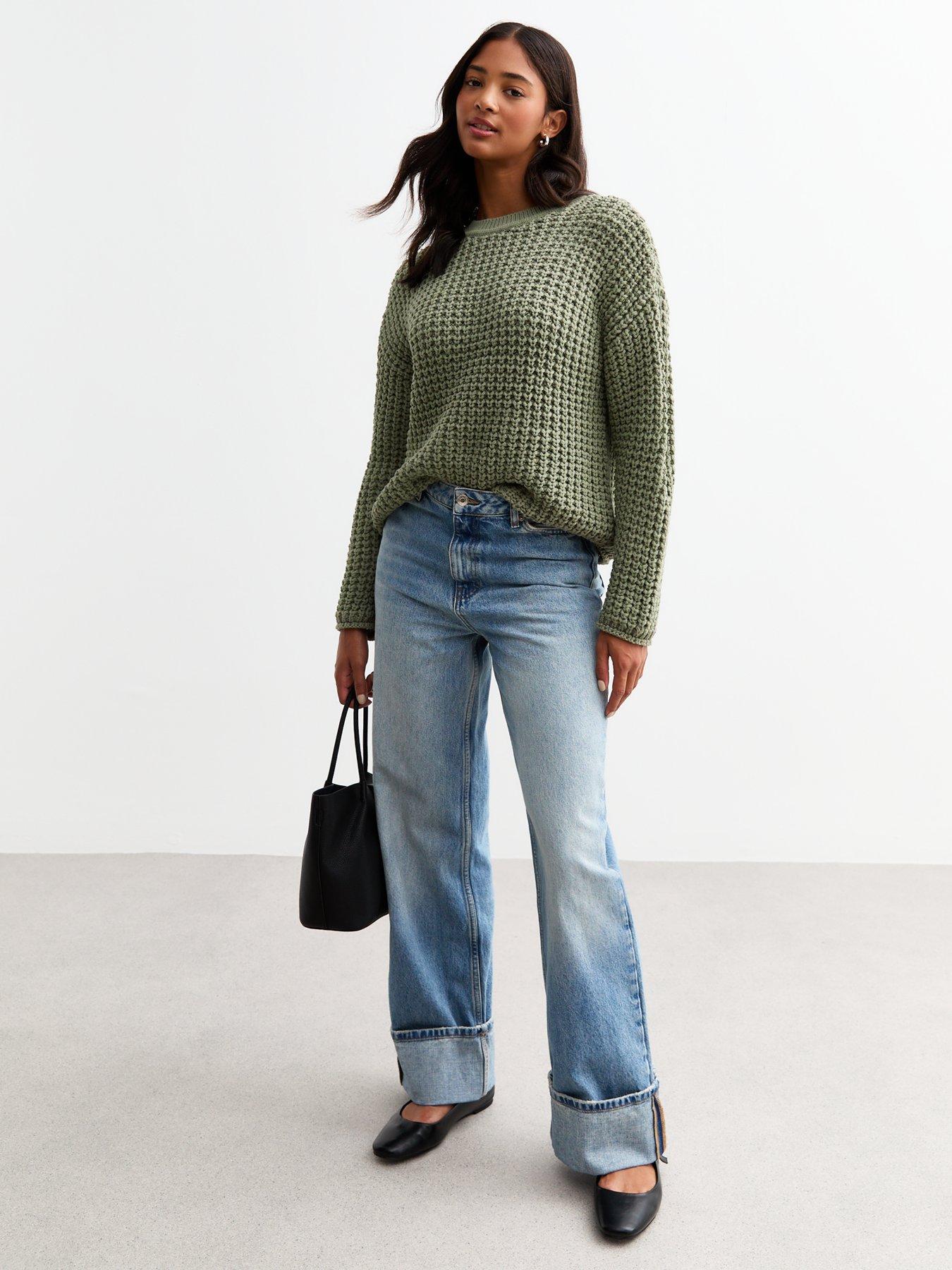 new-look-green-moss-stitch-crew-neck-jumperback