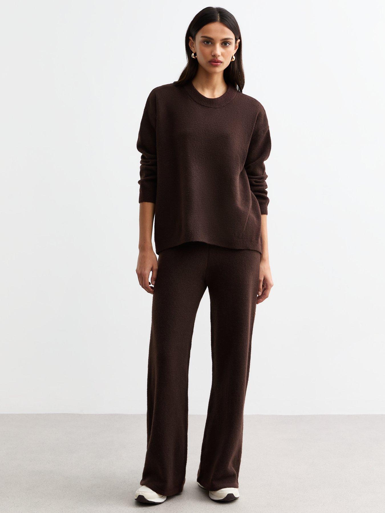 new-look-knit-wide-leg-trousers-dark-brown