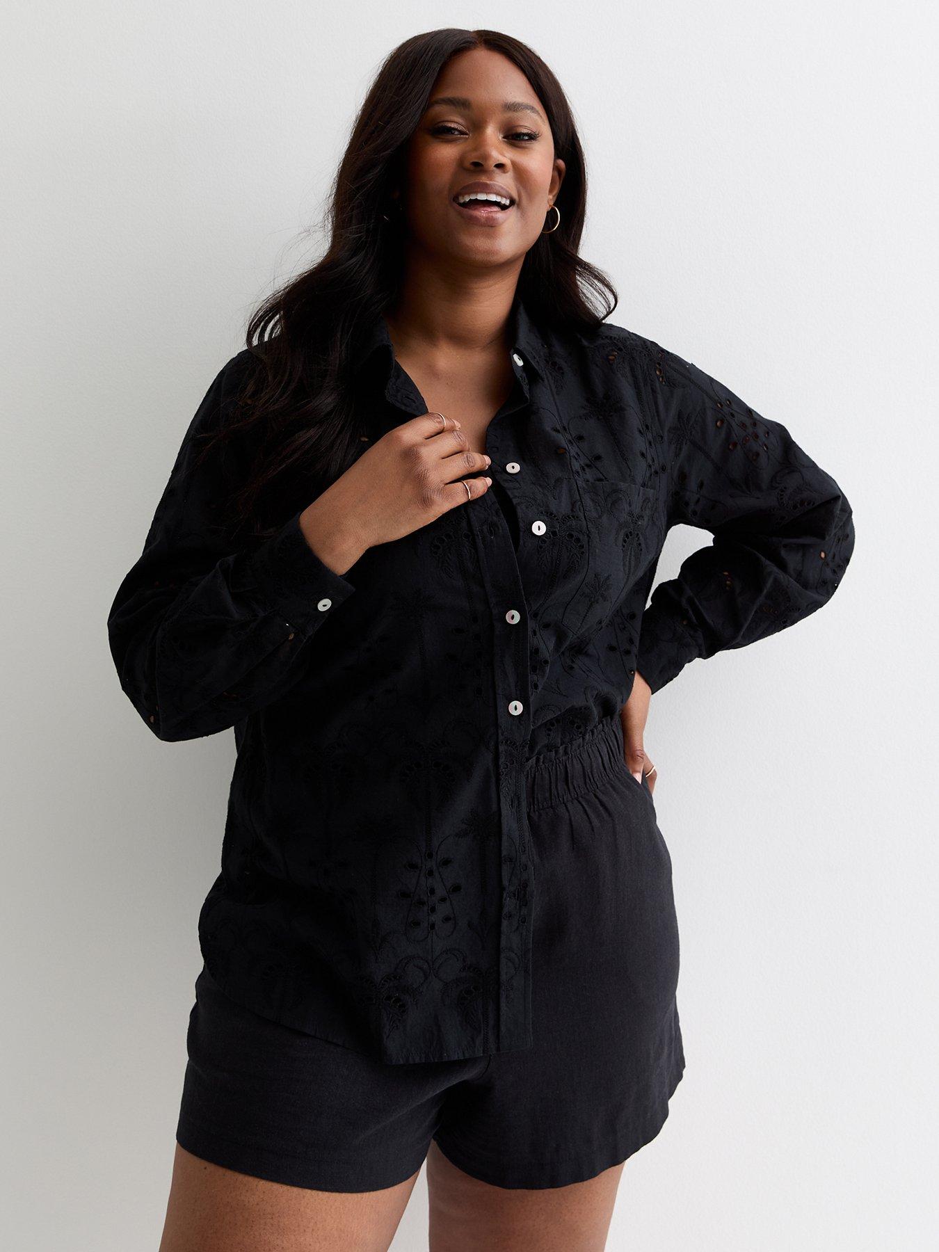 new-look-curves-black-embroidered-cotton-shirt