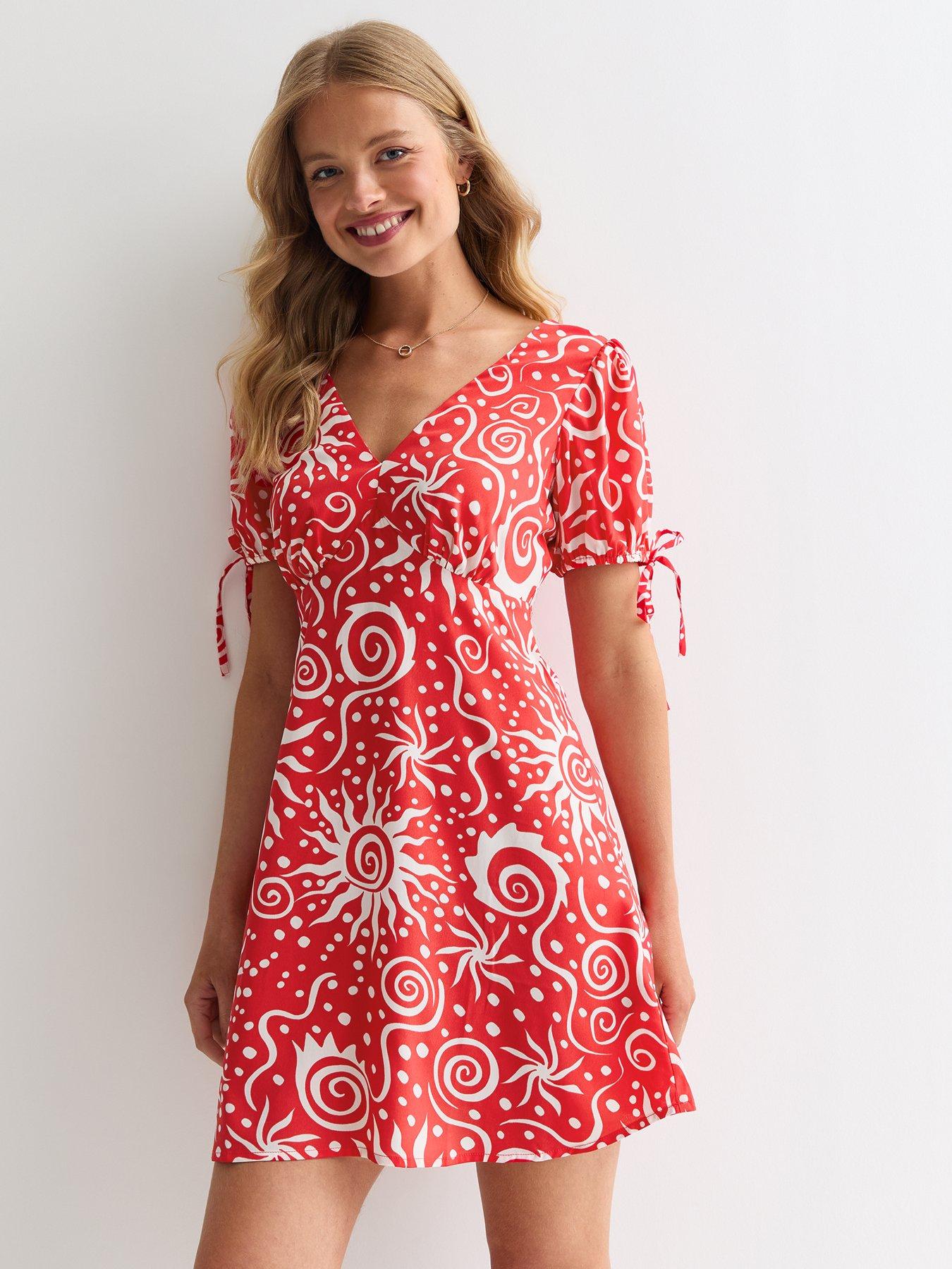 new-look-red-sun-swirl-print-tie-sleeve-mini-dress