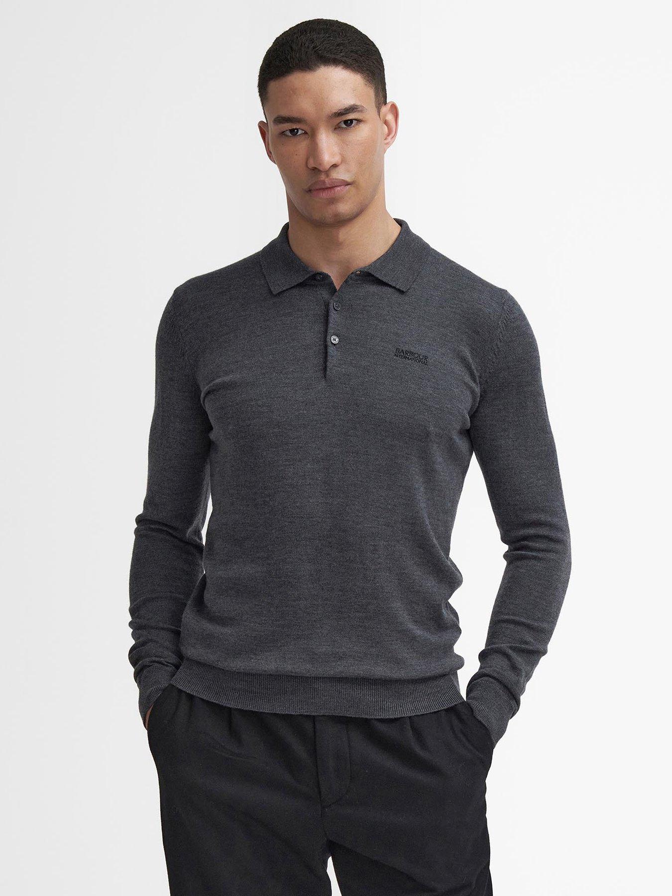 undefined Barbour International Merlin Merino Knitted Polo Shirt - Dark Grey