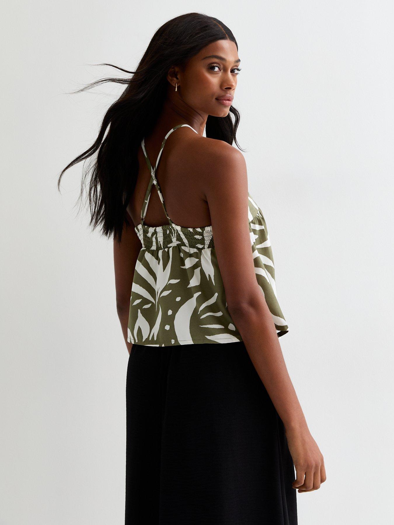 new-look-green-palm-print-halter-neck-cami-topstillFront