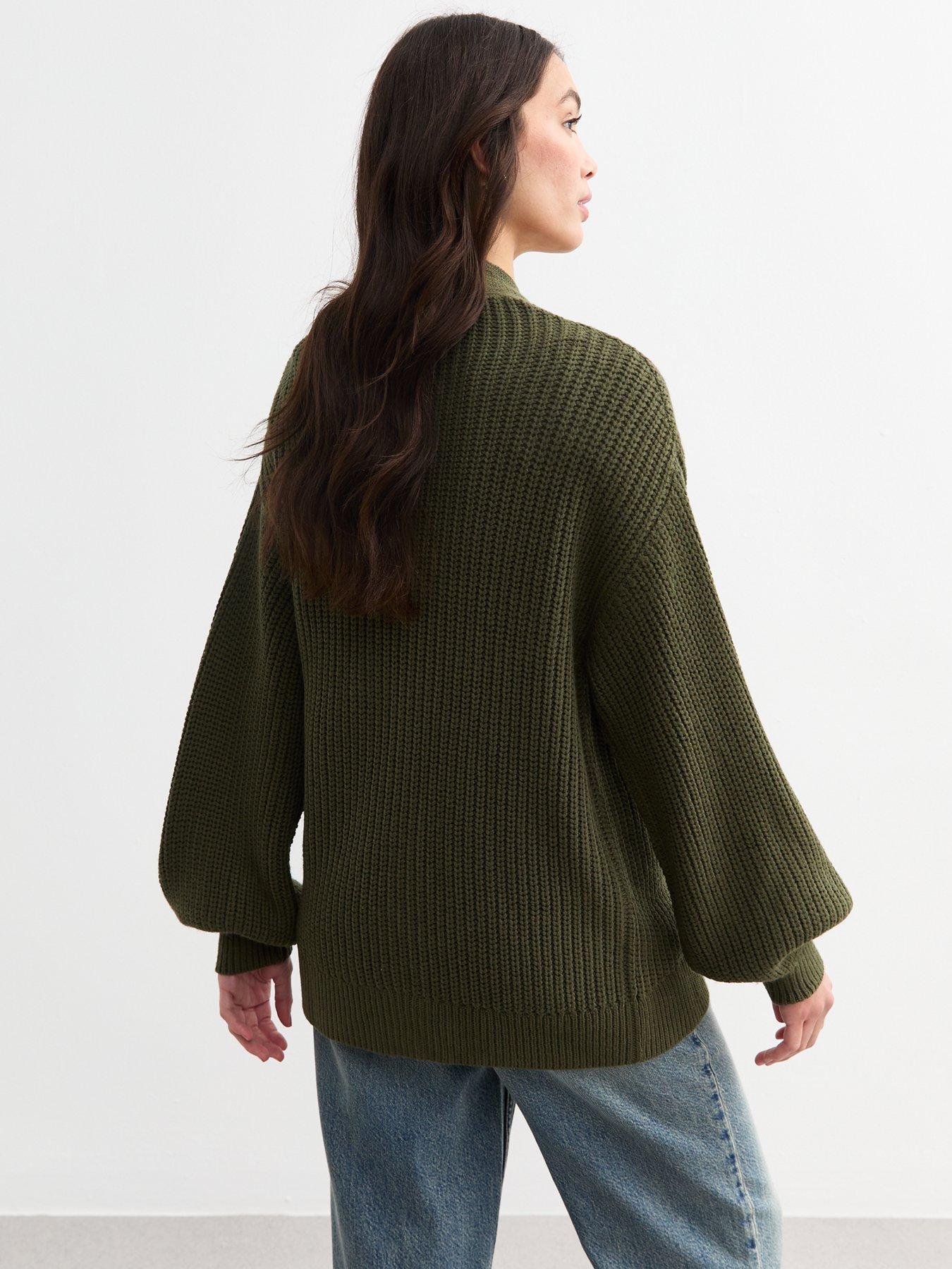 new-look-khaki-balloon-sleeve-chunky-knit-cardiganstillFront